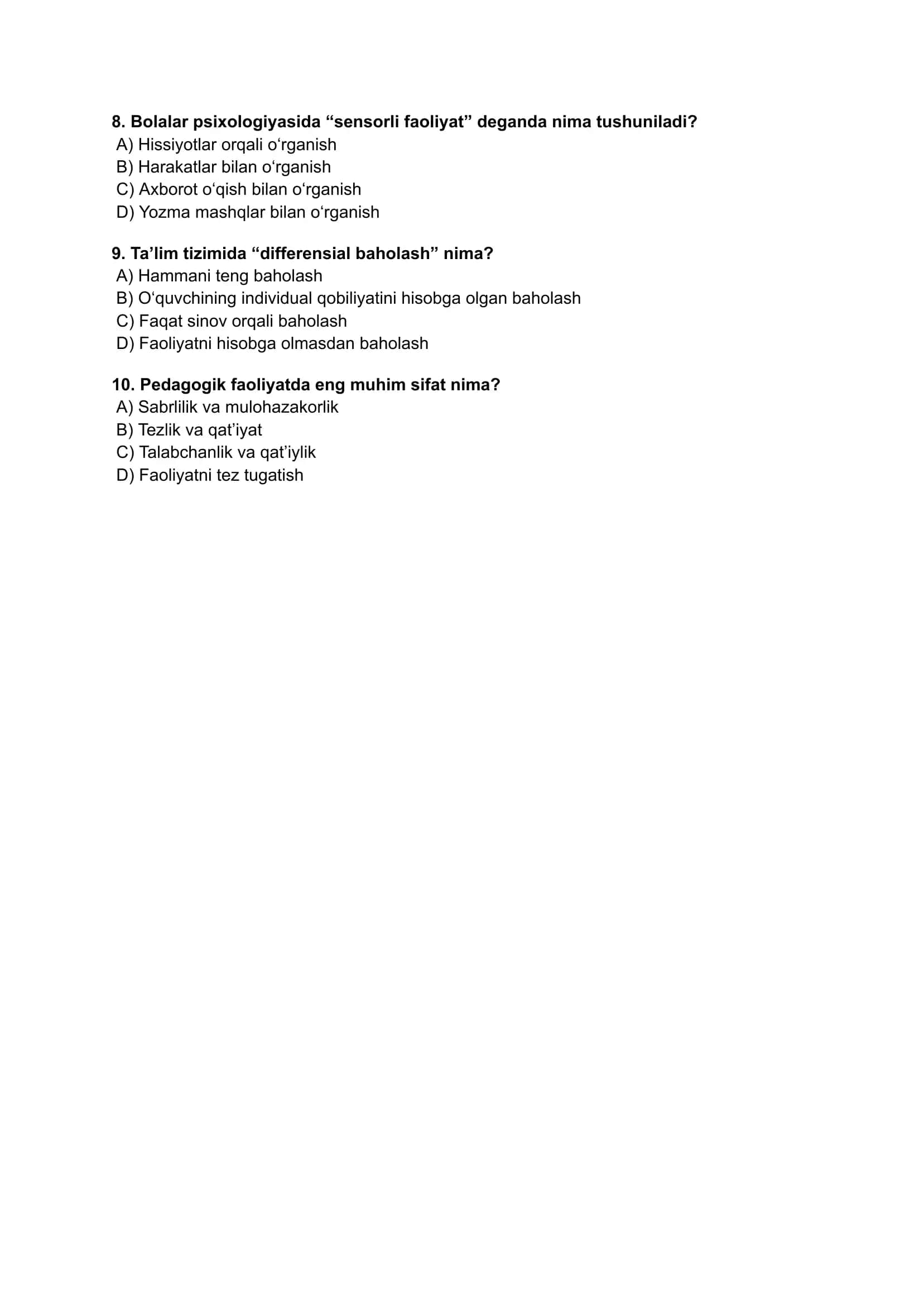 pedagogika testlar 2