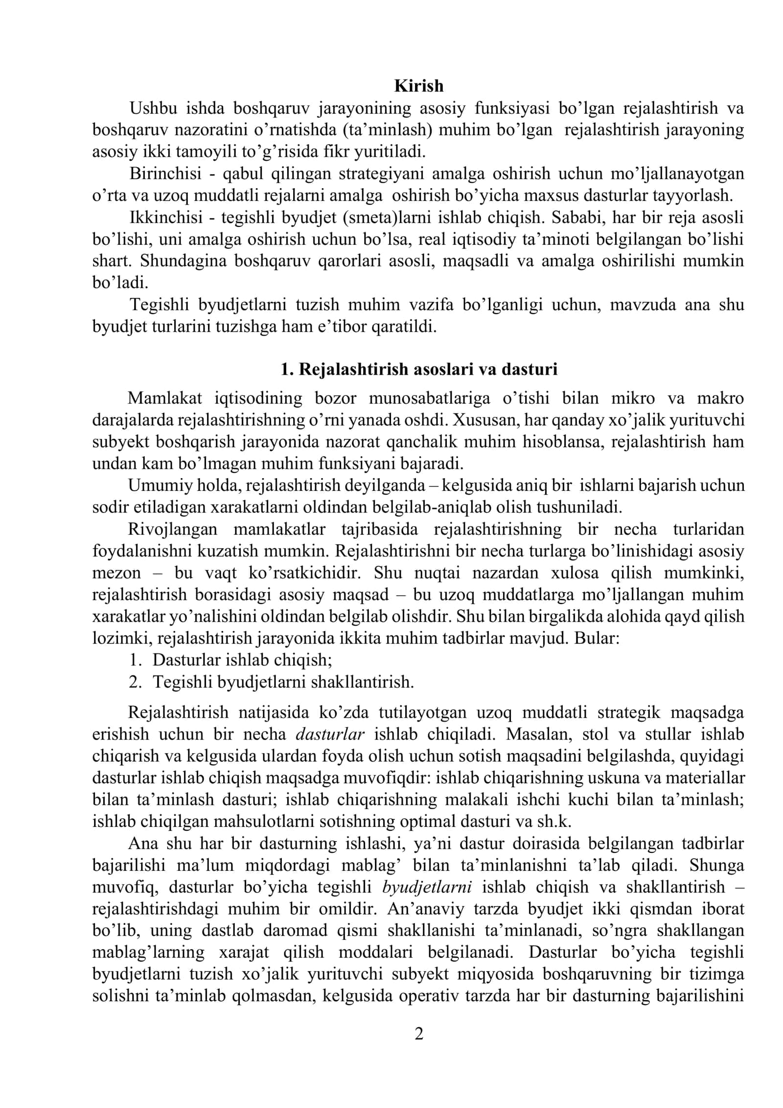 Byudjetlashtirish va xarajatlarni nazorat qilish 2
