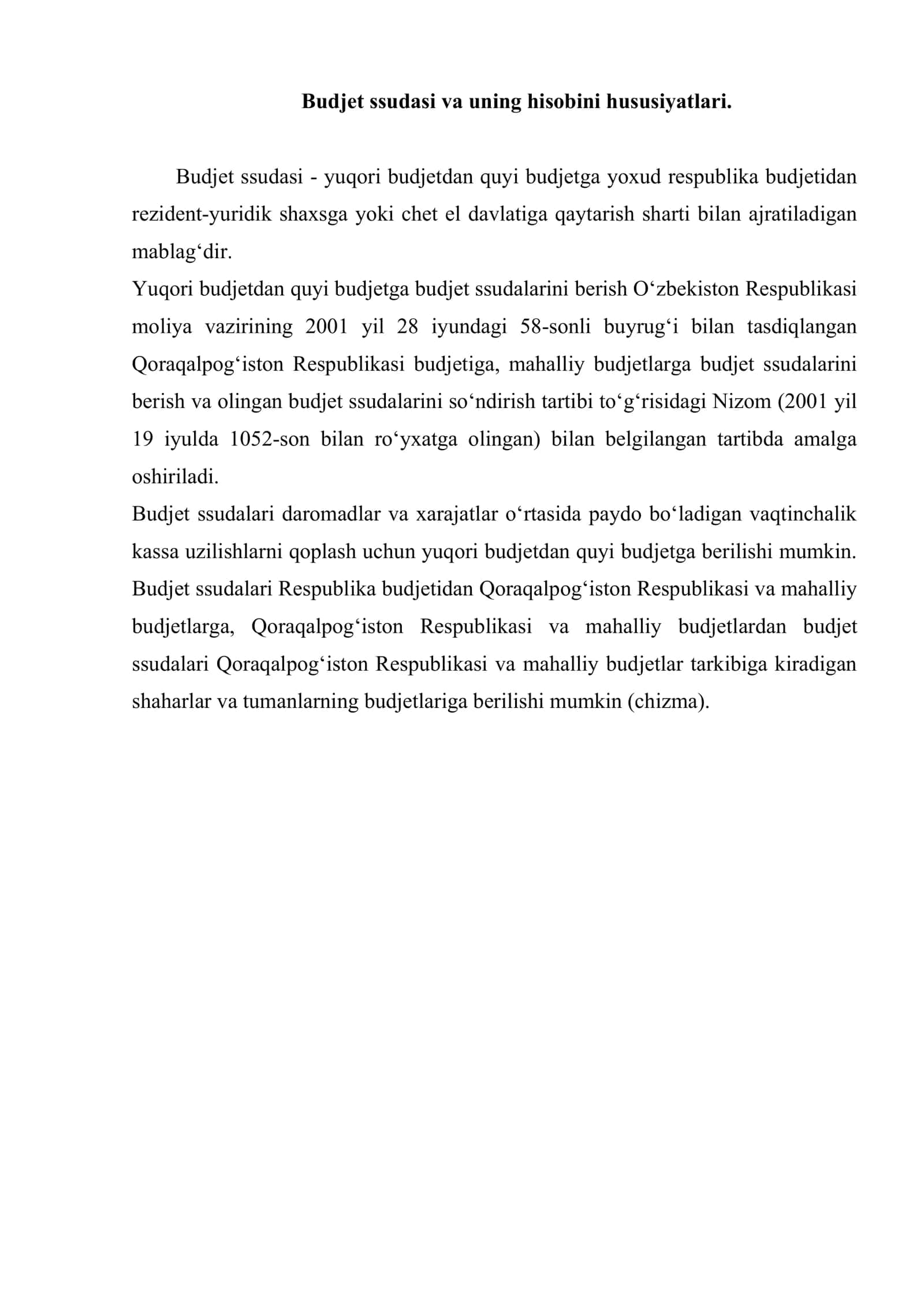 Budjet ssudalari va budjetlar o‘rtasida sodir bo‘ladigan hisoblashishlar hisobi 2