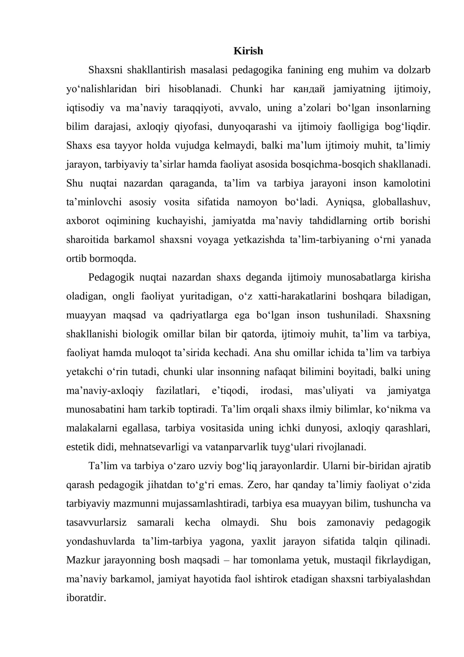 SHAXSNI SHAKILLANTIRISHDA TAʼLIM-TARBIYANING OʻRNI 2