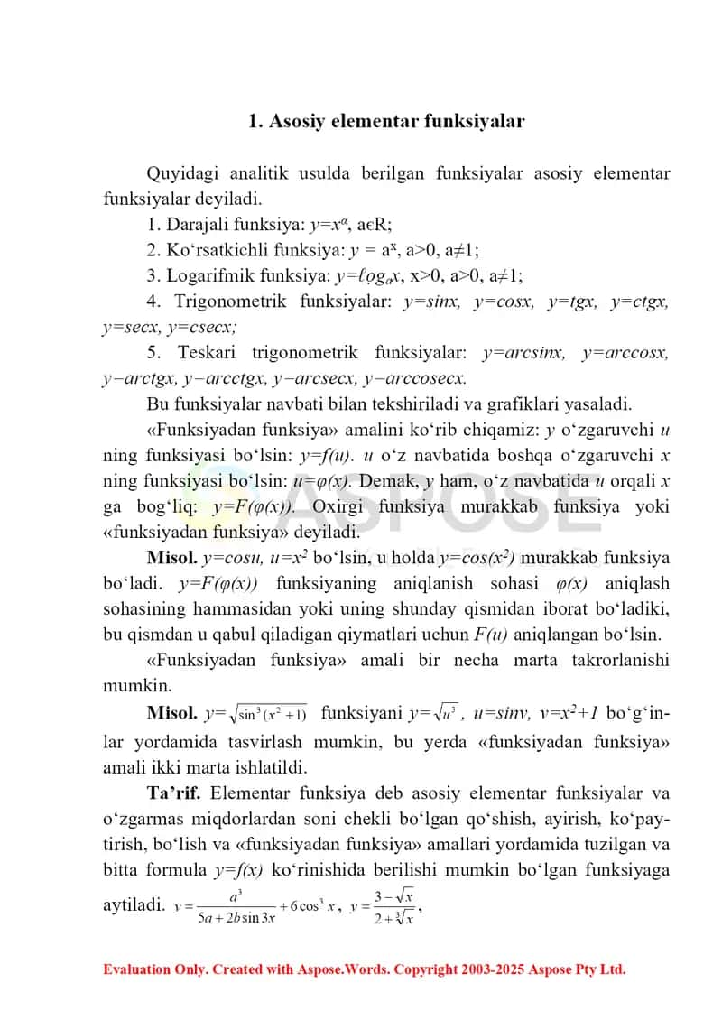 Elementar funksiyalar 2