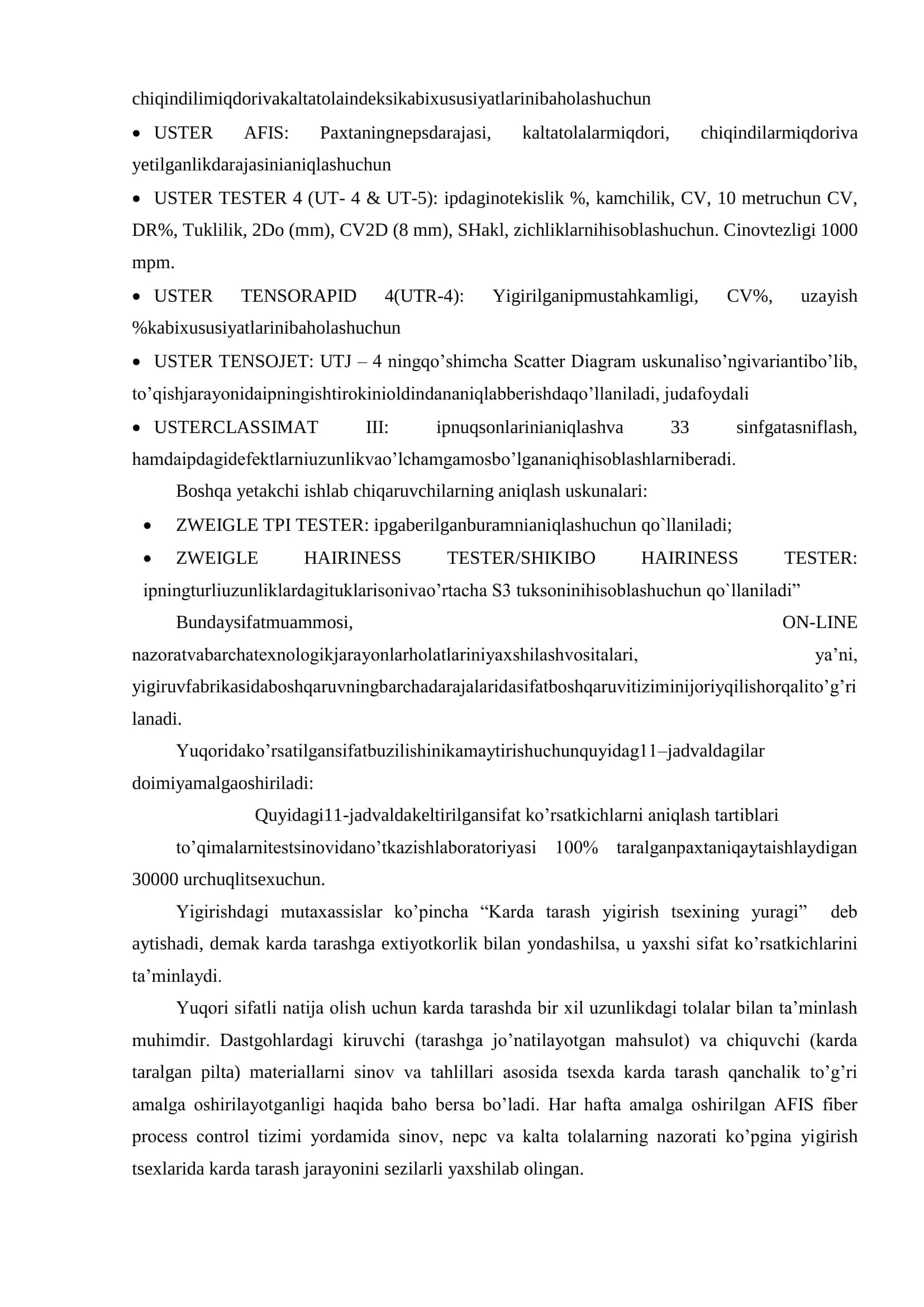 Yigirish korxonalarida yarim tayyor mahsulotlarni nazorat qilish va unda ishlatiladigan zamonaviy o'lchov vositalari 2