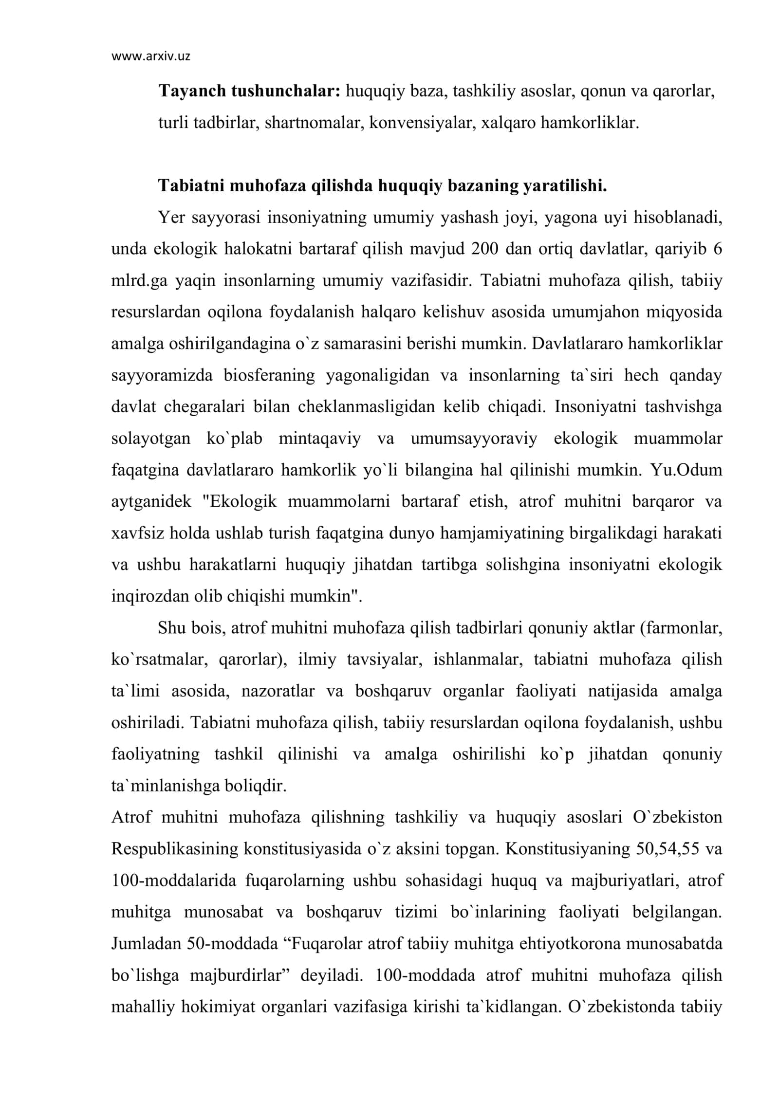 Tabiatni muhofaza qilishda huquqiy bazaning yaratilishi 2