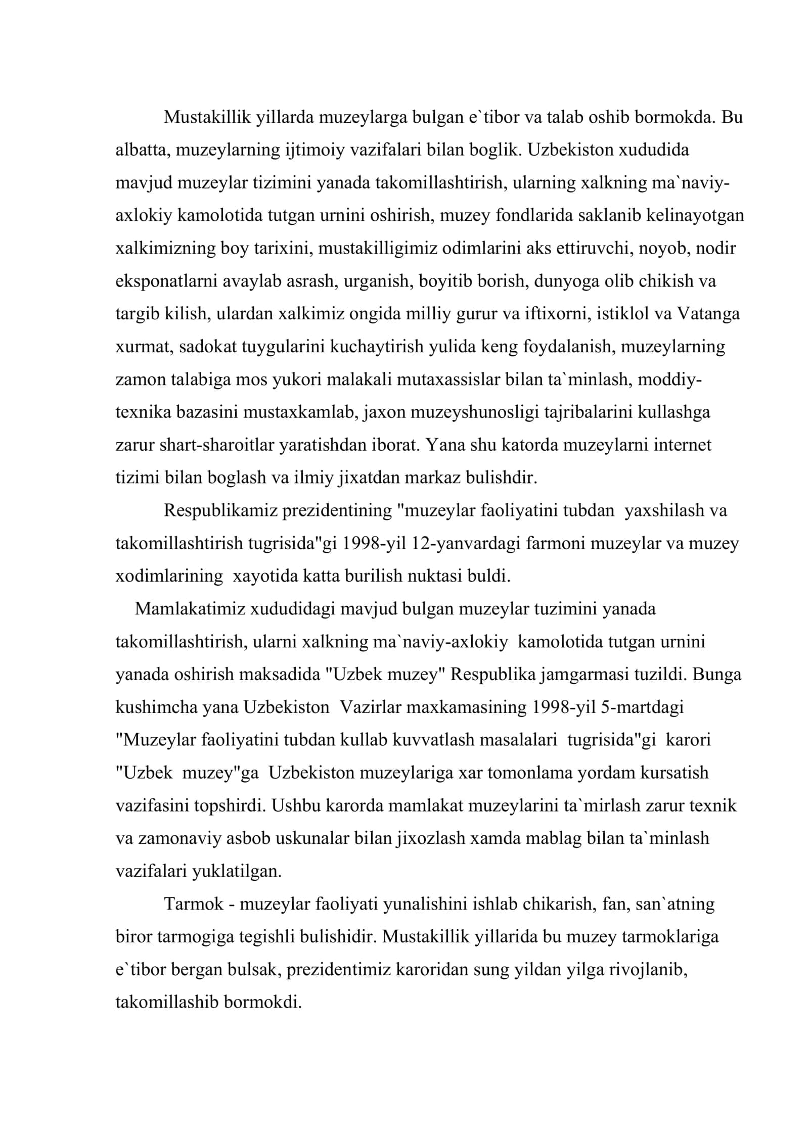 Mustakillik sharoitida muzeylar va muzey tarmog'ining rivojlanish muammolari 2