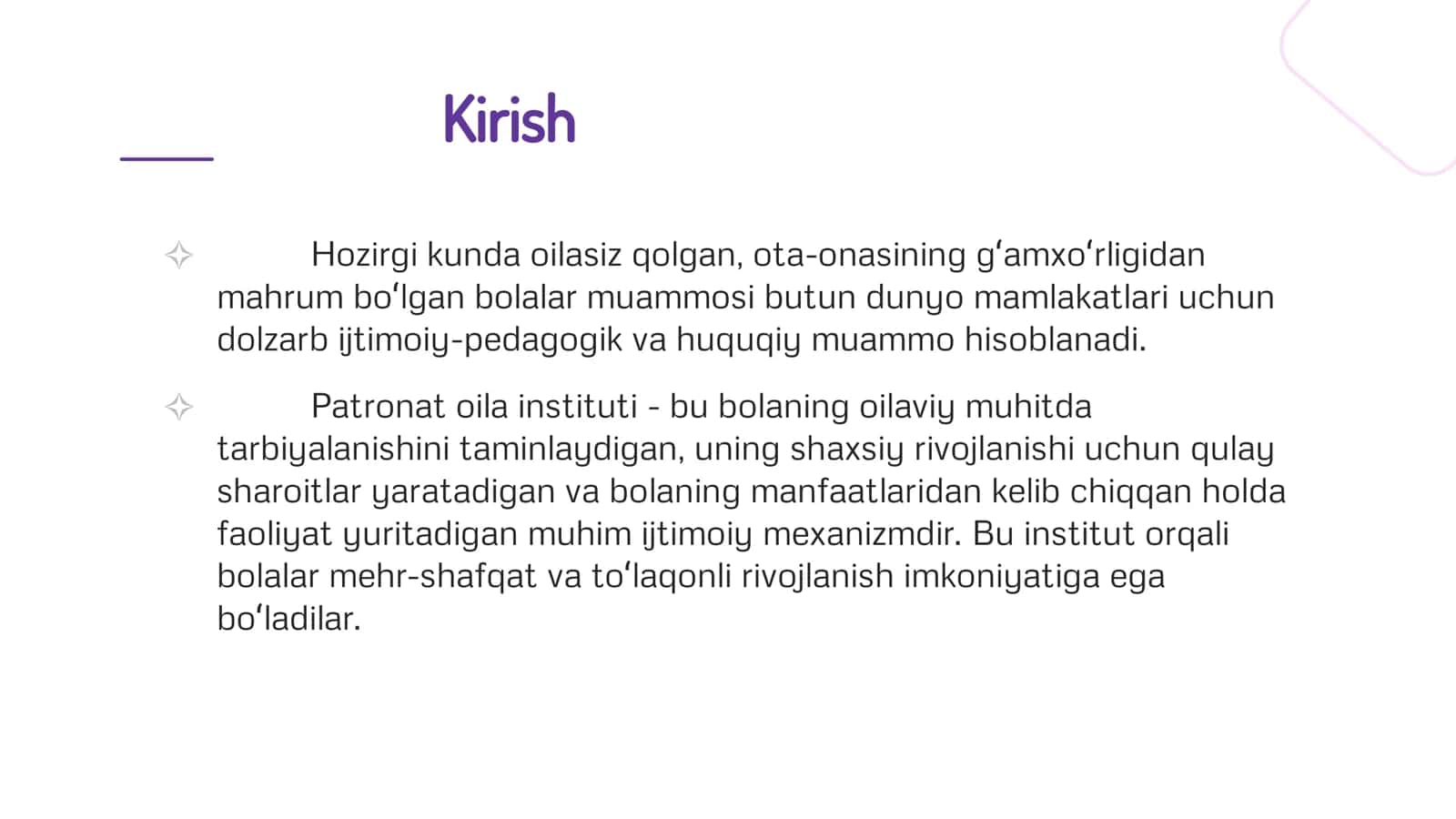 Patranat oilaga joylashtirish tartibi va uning ahamiyati. 2