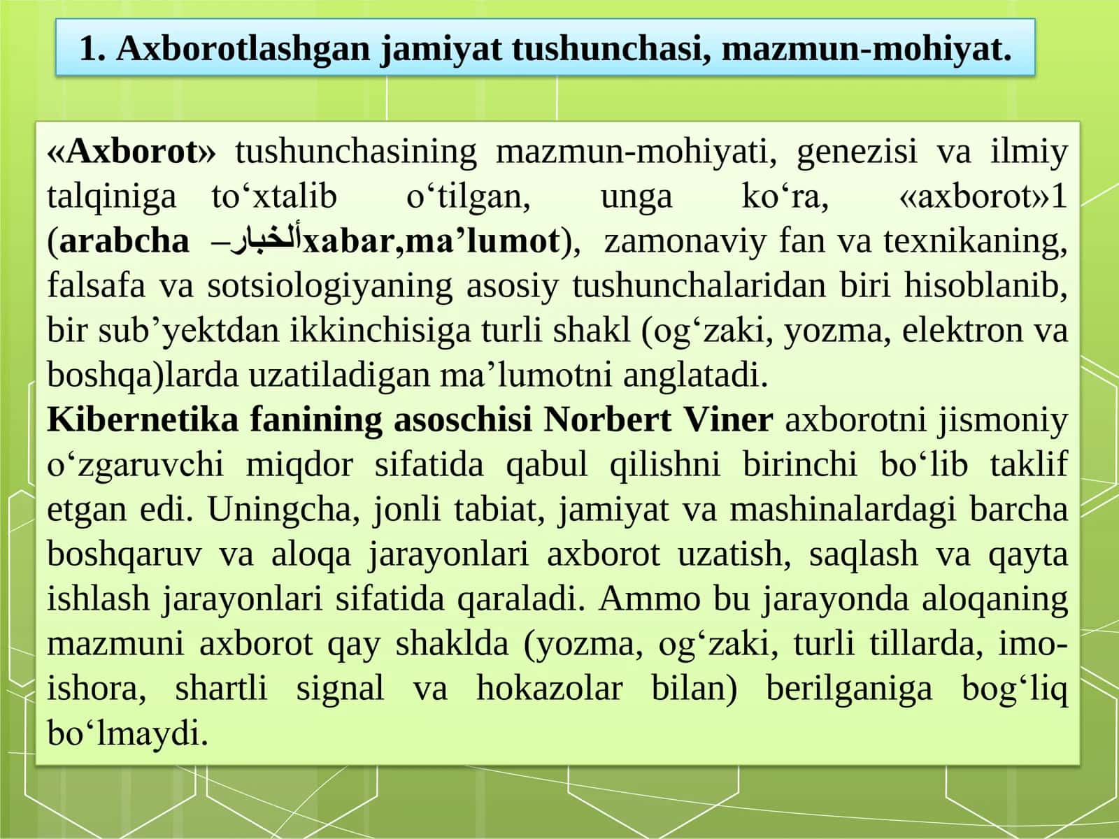 AXBOROTNING JAMIYATDAGI O„RNI VA AHAMIYATI 2