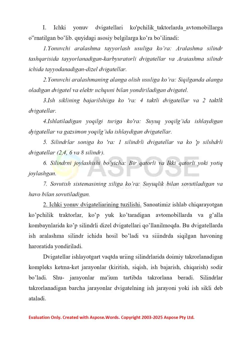 Ichki yonuv dvigatelining tasnifi 2
