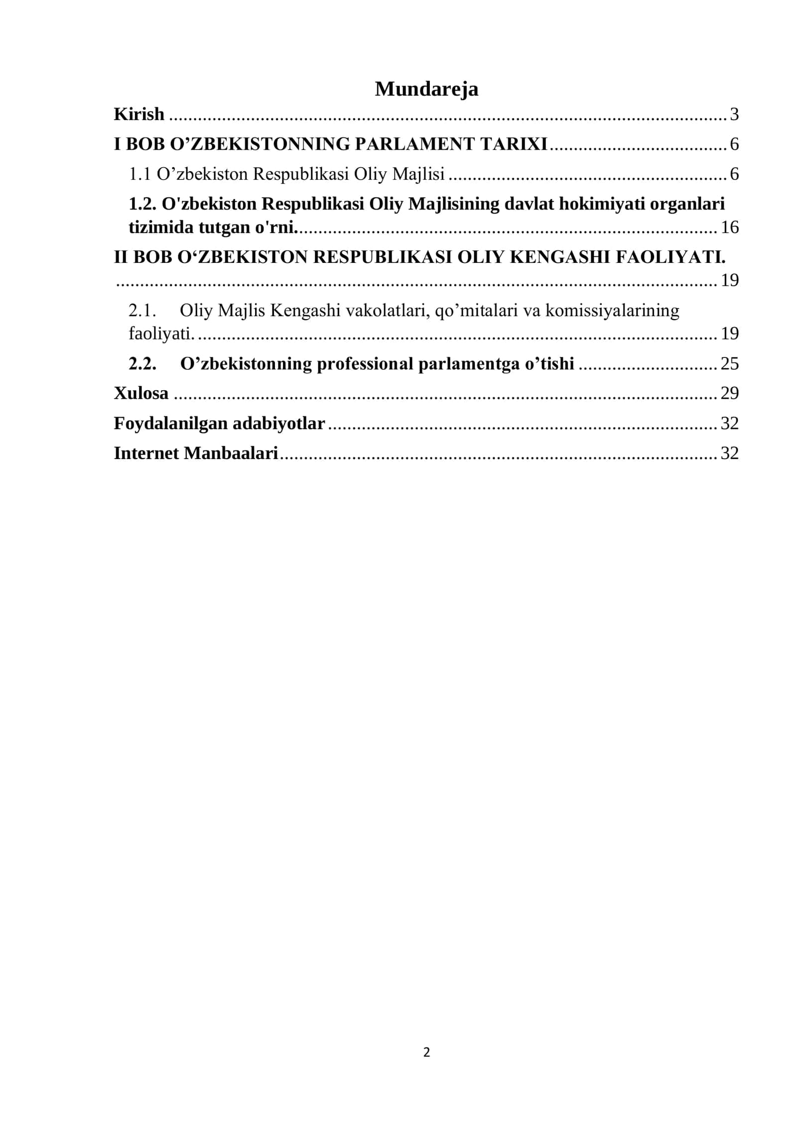 O'zbekiston Respublikasi parlament faoliyati 2