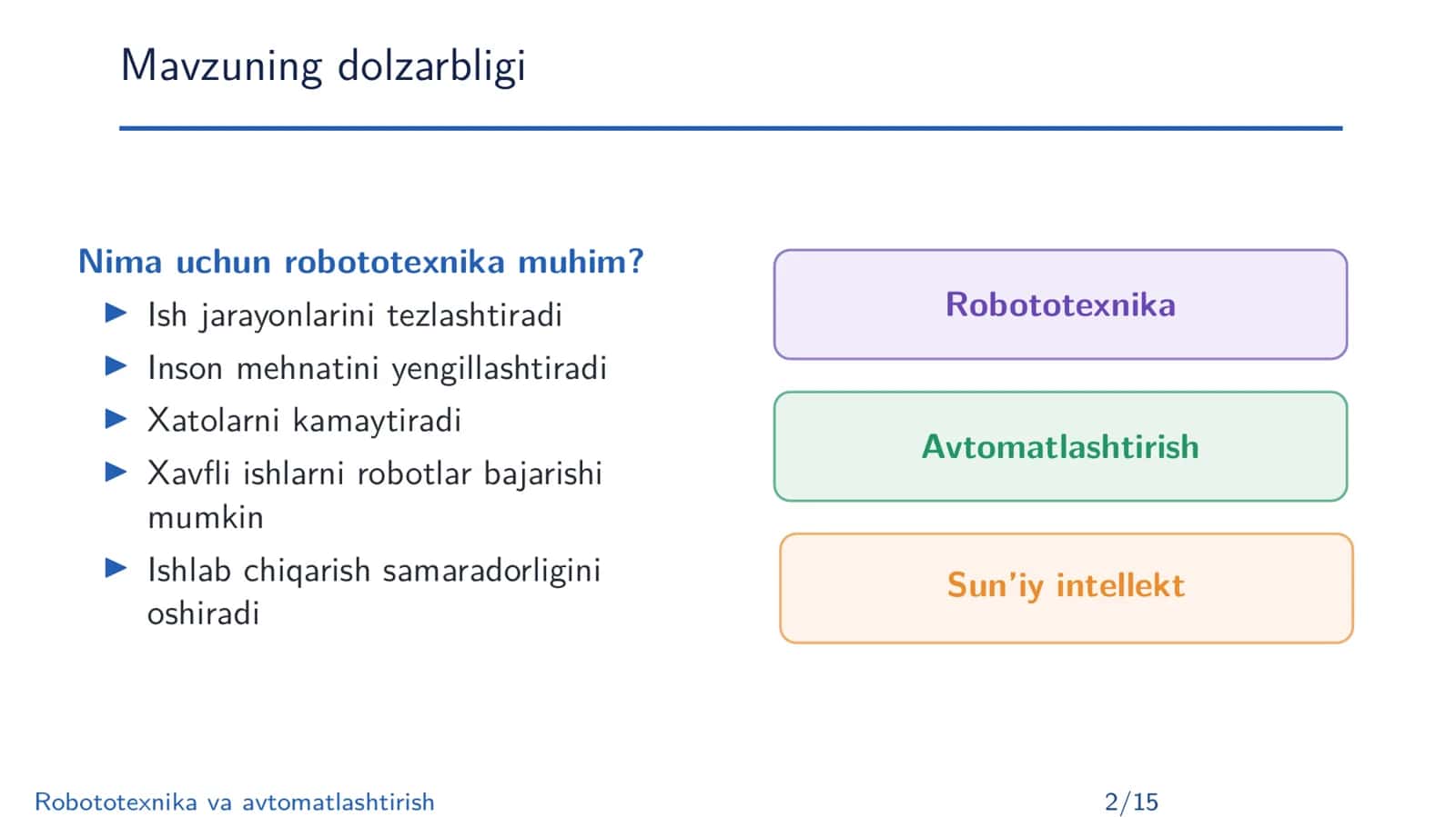 Robototexnika va avtomatlashtirish 2