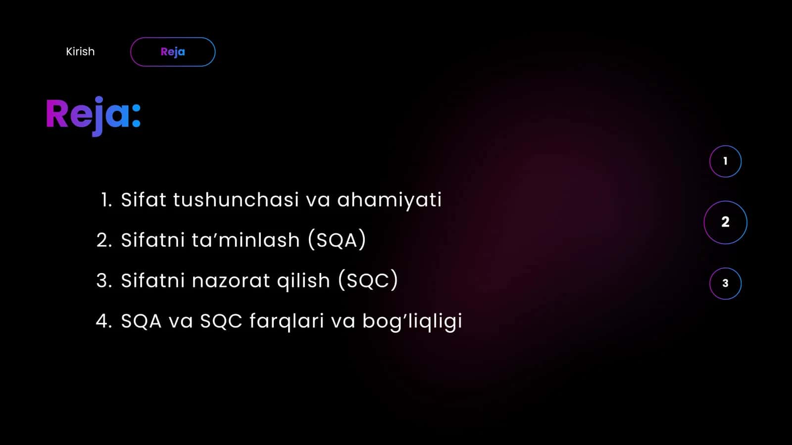 Sifatni ta'minlash va nazorat qilish bo'yicha taqdimot fayli 2