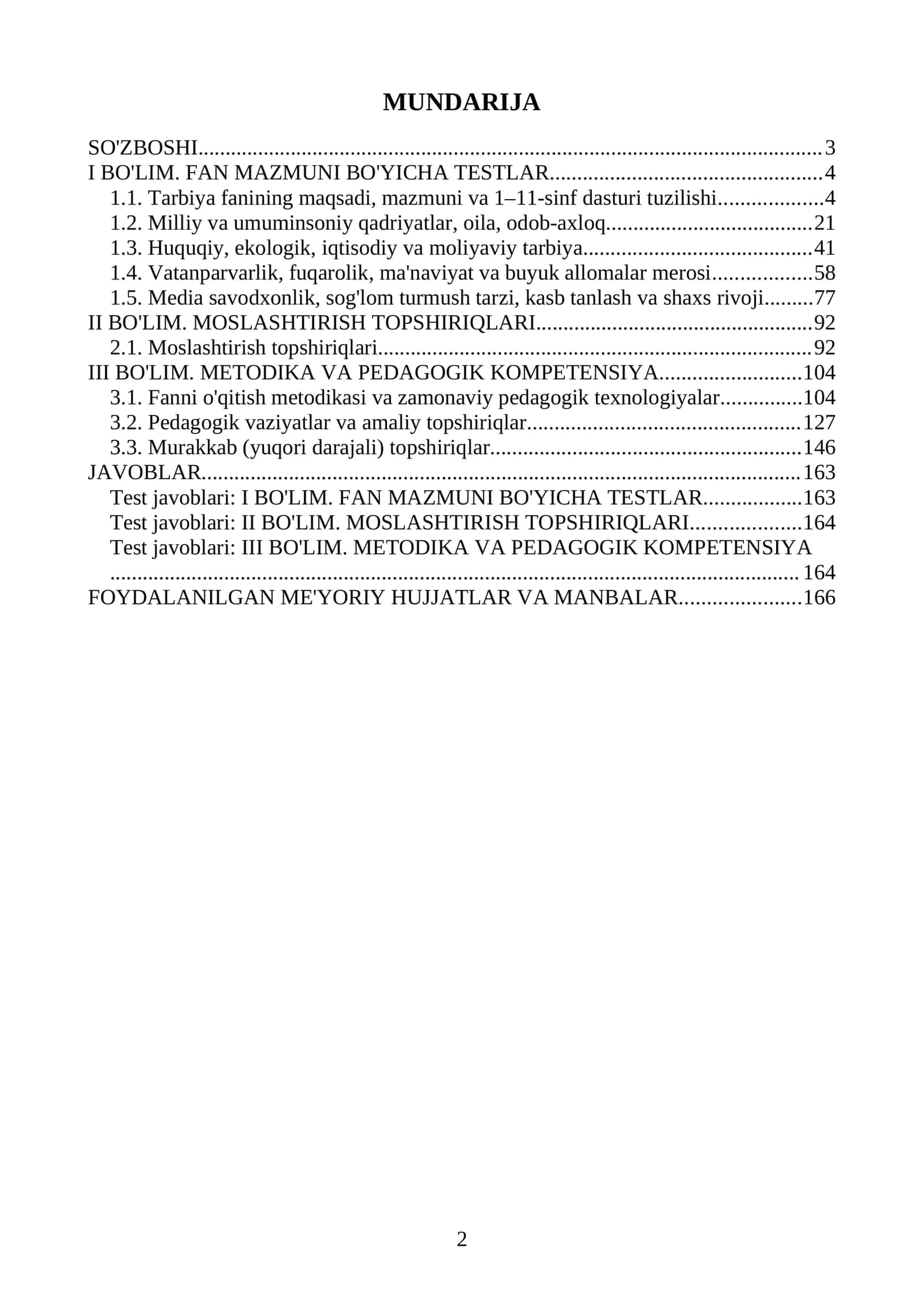 Tarbiya fani Milliy attestatsiya va Milliy sertifikat testlari 1000 ta va savollari 2