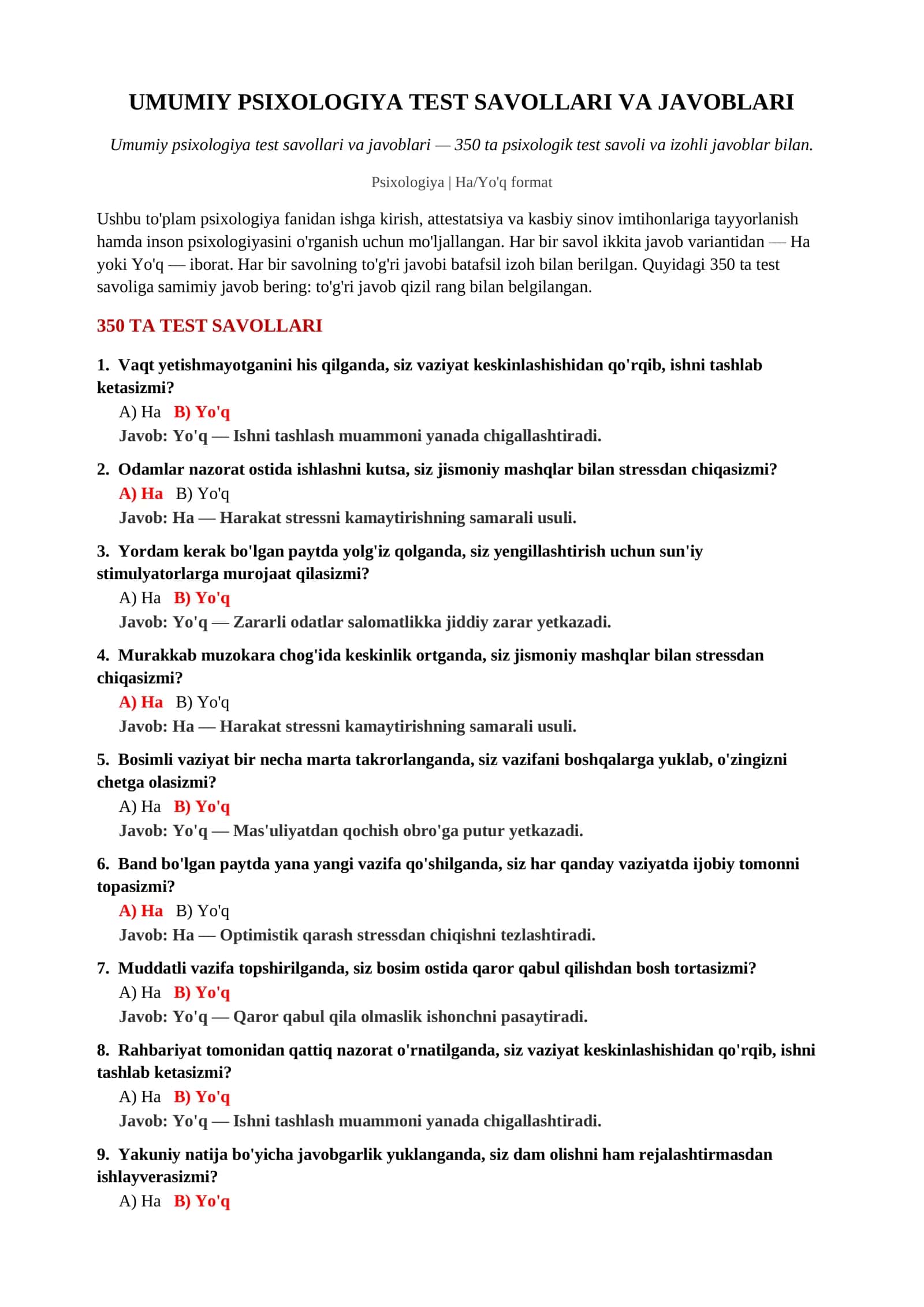 UMUMIY PSIXOLOGIYA TEST SAVOLLARI VA JAVOBLARI 2