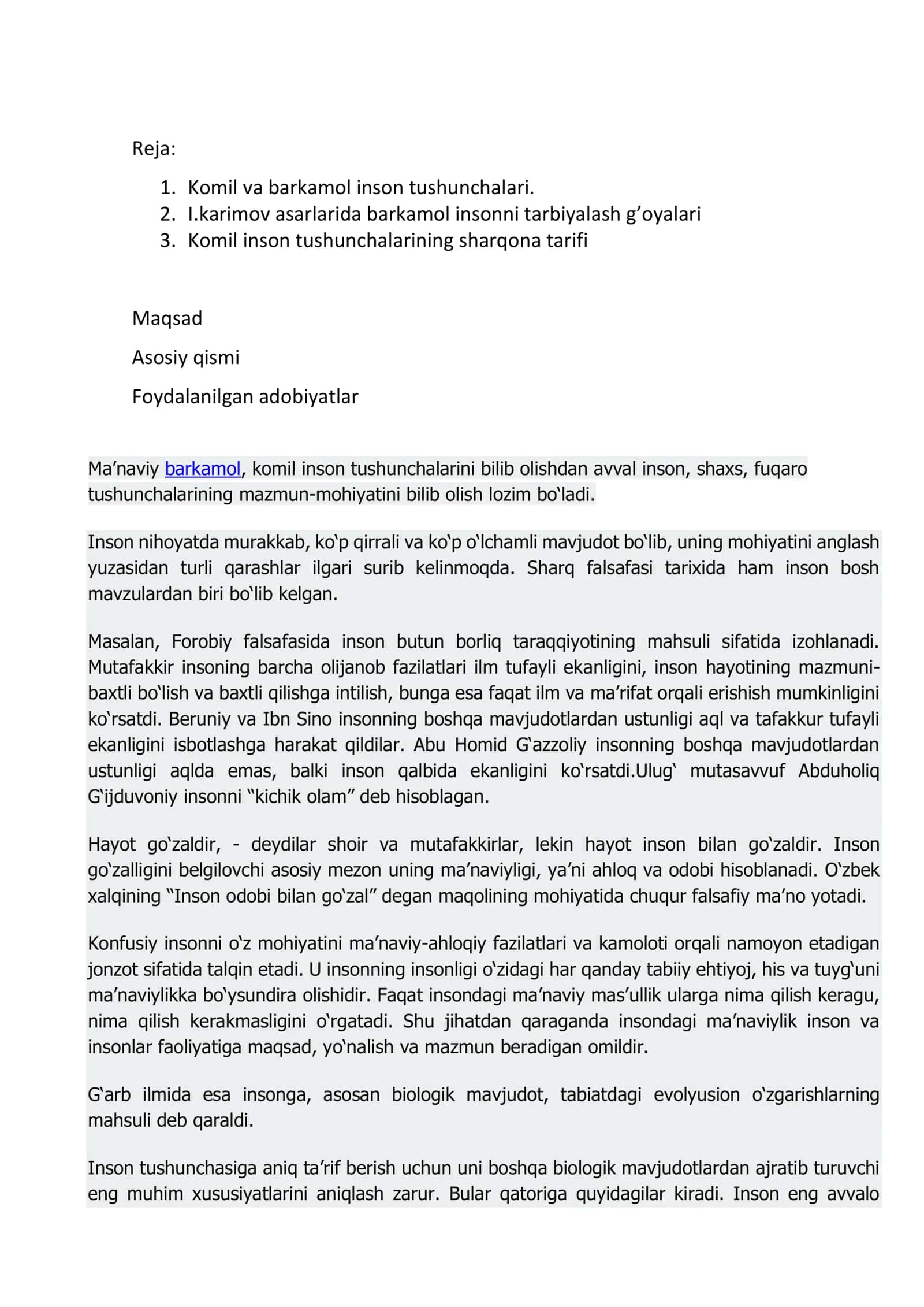 Falsafa fanidan, Mavzu: bilim insoning manaviy kamalatli omili 2