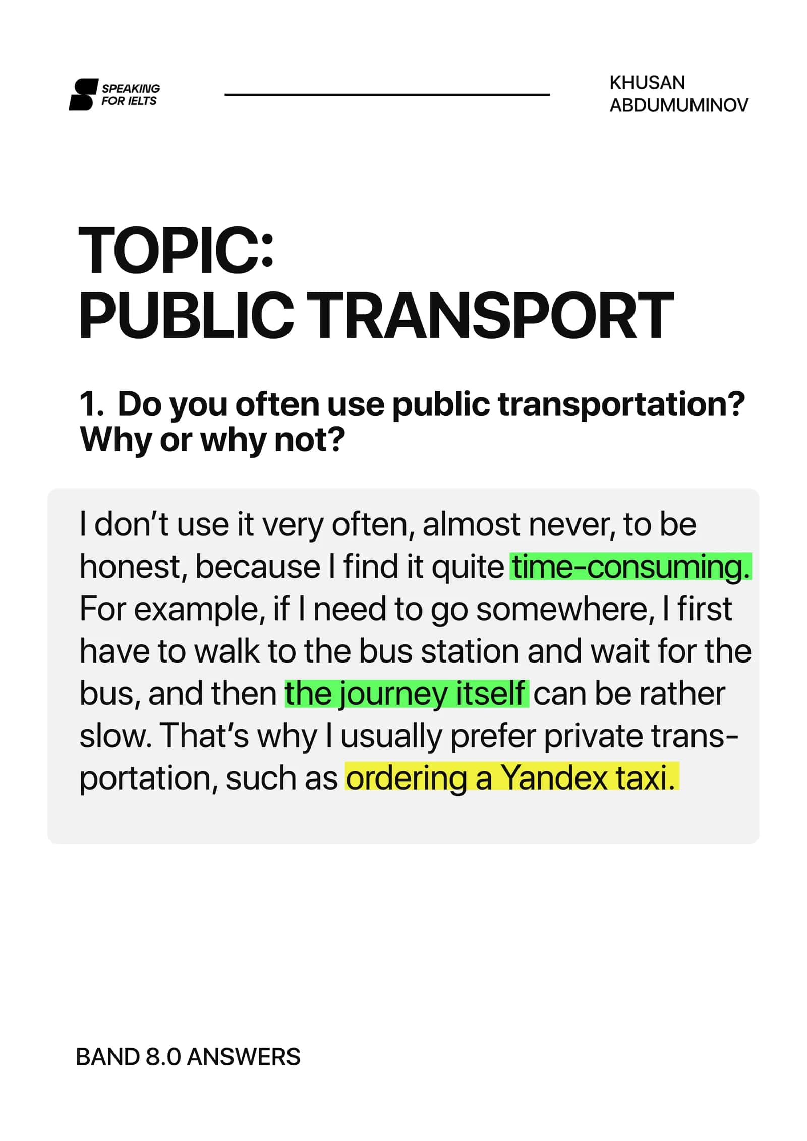 PUBLIC TRANSPORT KHUSAN ABDUMUMINOV BAND 8.0 ANSWERS 2