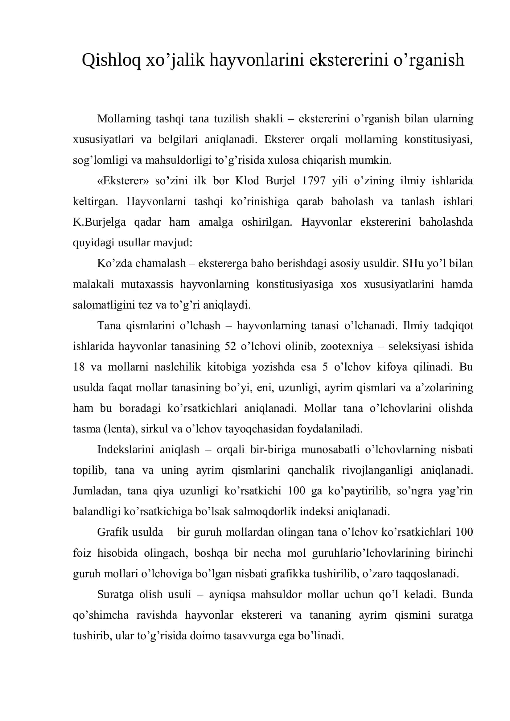 Qishloq xo’jalik hayvonlarini ekstererini o’rganish 2