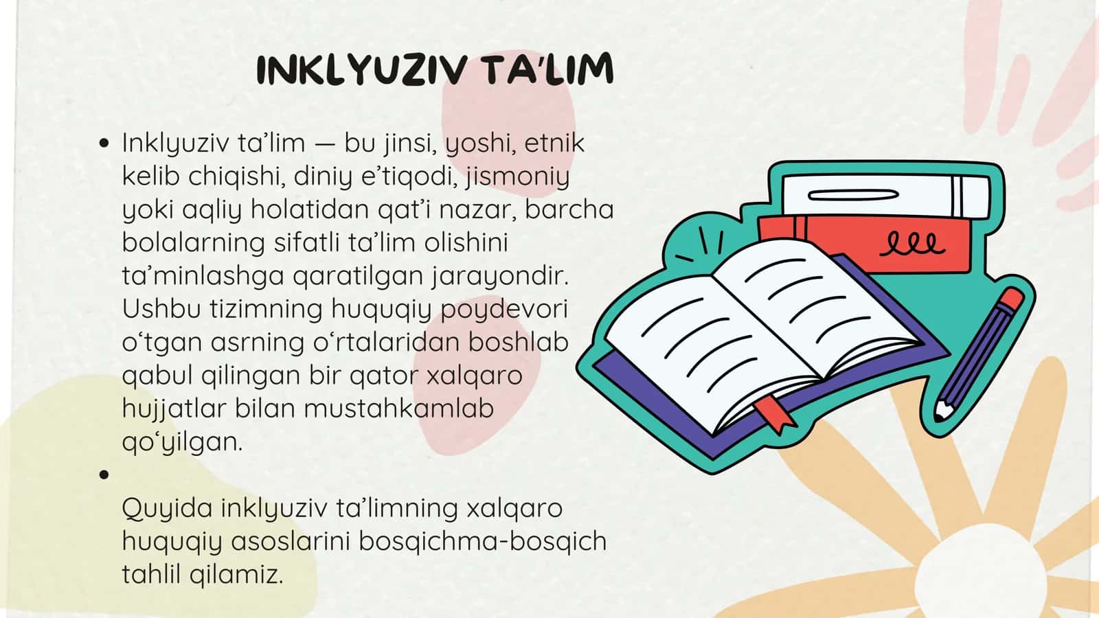 INKLYUZIV TA'LIMNING HUQUQIY ASOSLARINI XALQARO HUJJATLAR ASOSIDA TAHLIL QILISH 2