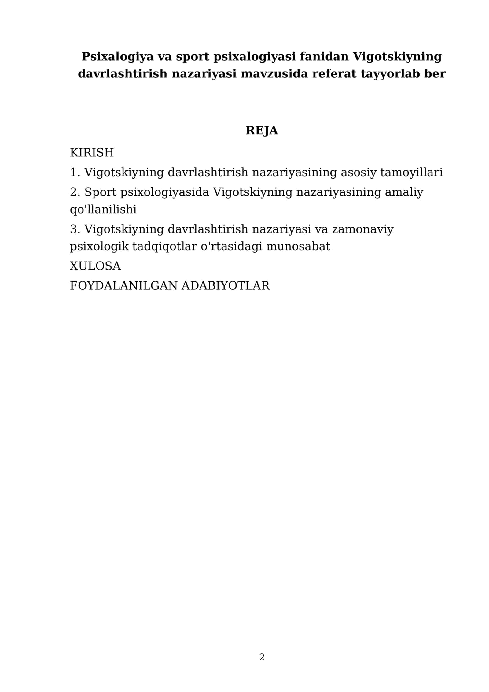 Psixalogiya va sport psixalogiyasi fanidan Vigotskiyning davrlashtirish nazariyasi mavzusida referat 2
