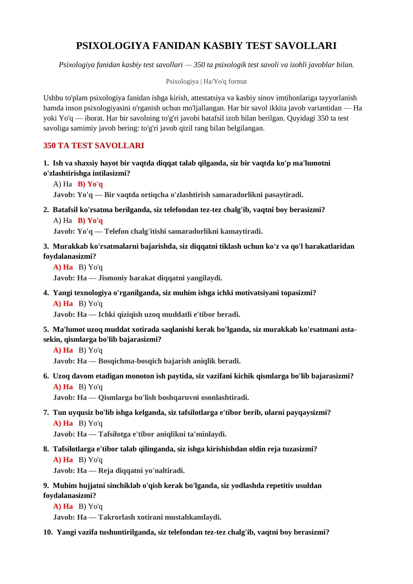 PSIXOLOGIYA FANIDAN KASBIY TEST SAVOLLARI 2