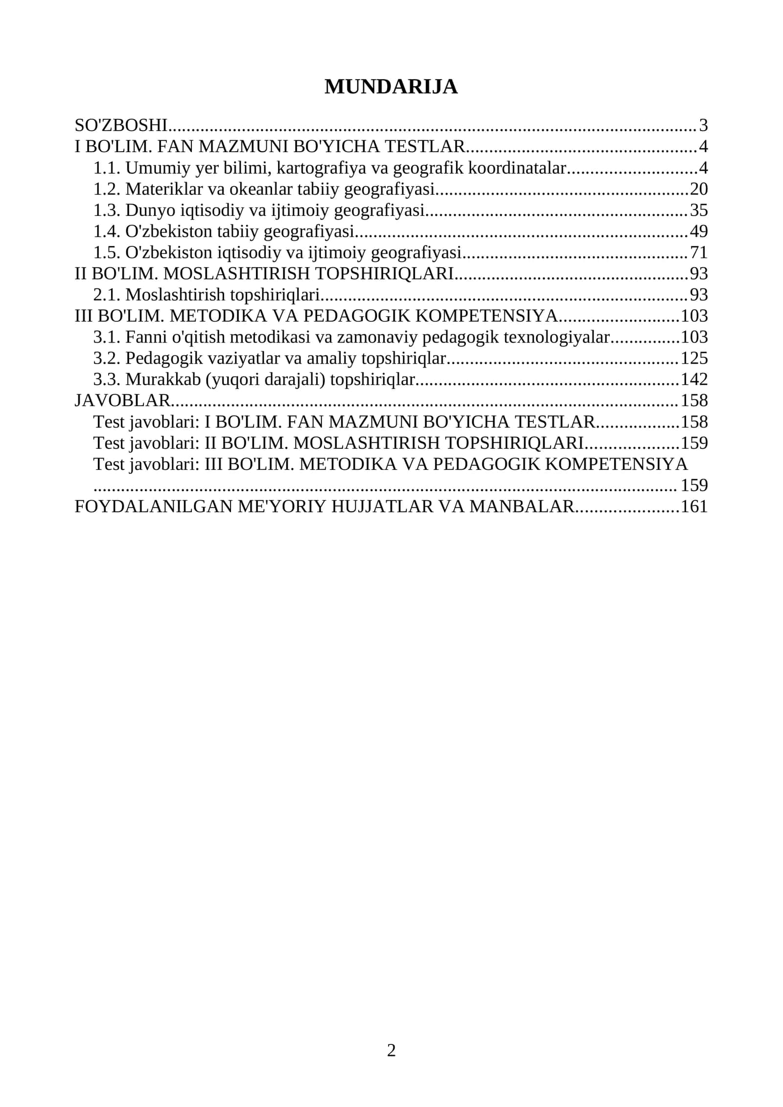 Geografiya fanidan milliy sertifikat va milliy attestatsiya savollari va test 2