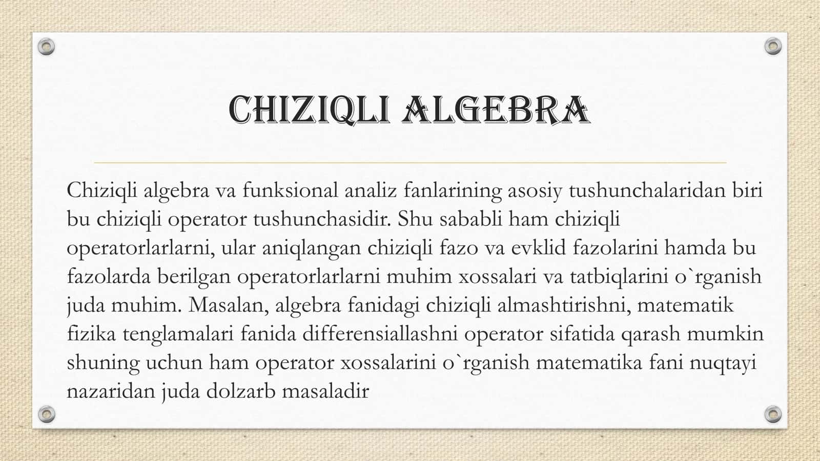 Chiziqli operatorlar va ularning xossalari 2