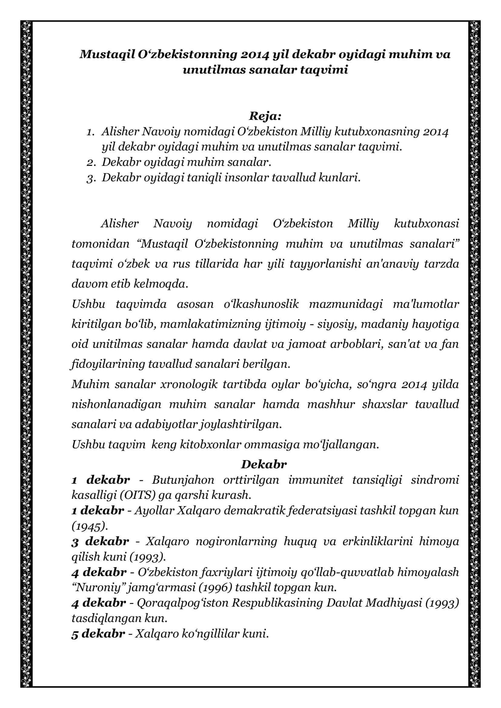 ARMlarning oylik tadbirlar rejasini ishlab chiqish 2