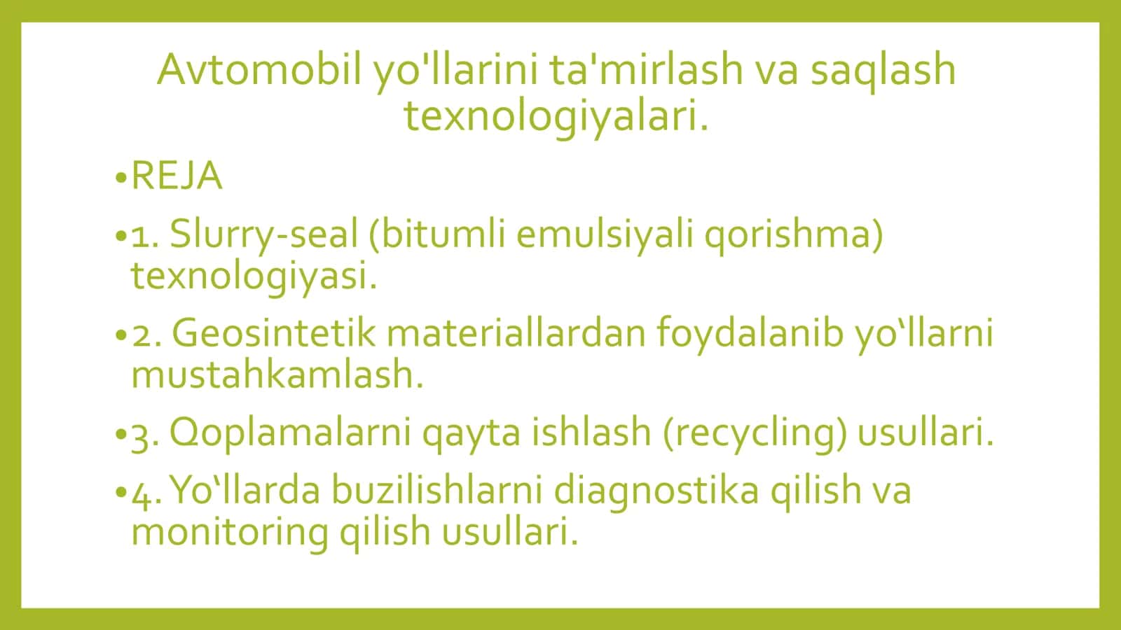 Avtomobil yo'llarini ta'mirlash va saqlash texnologiyalari 2