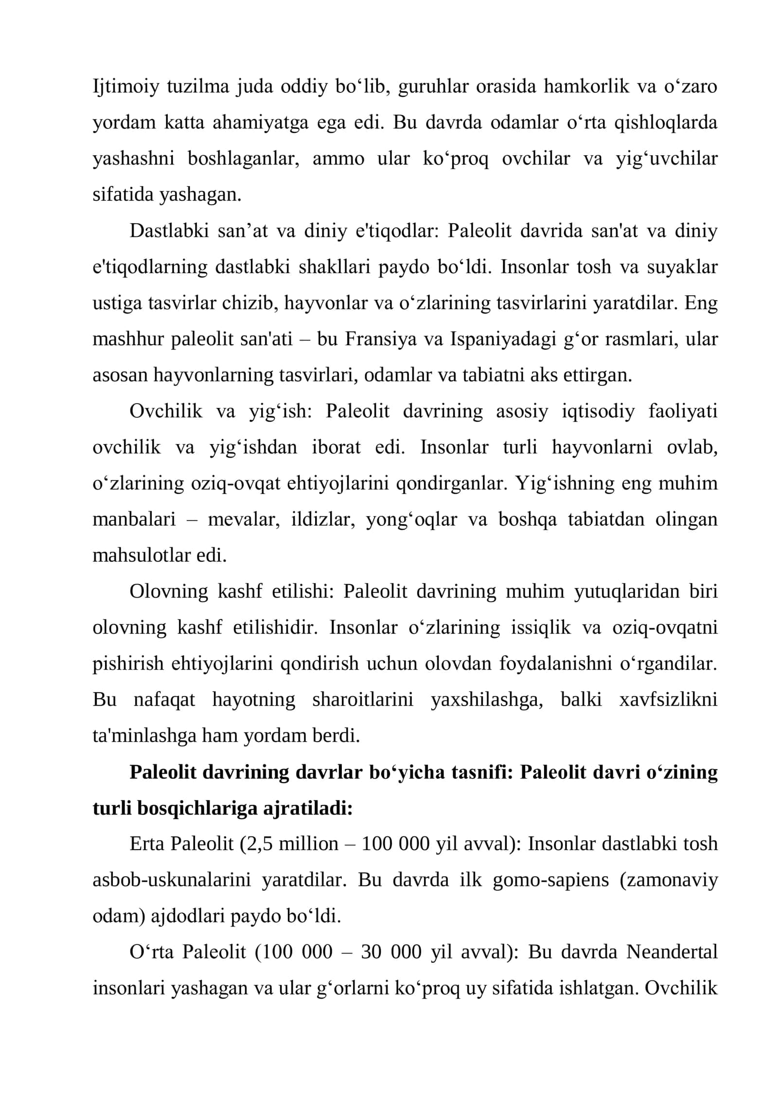 Paleolit davrining umumiy tavsifi 2