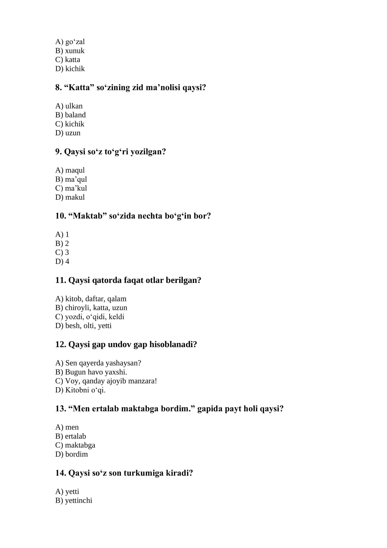 ONA TILI FANIDAN 20 TA TEST 2