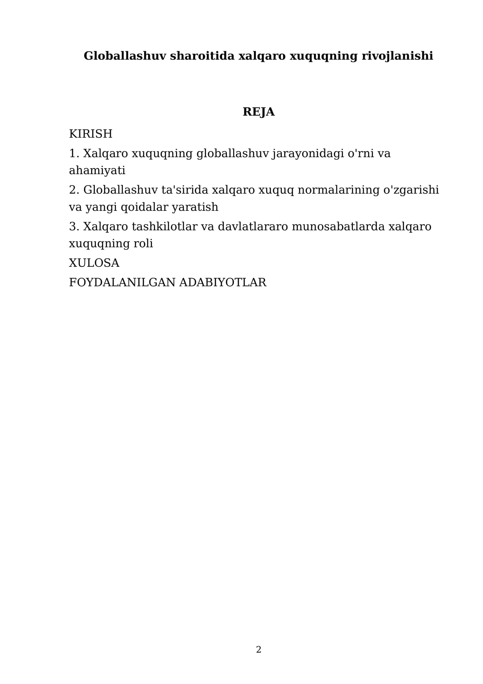 Globallashuv sharoitida xalqaro xuquqning rivojlanishi 2