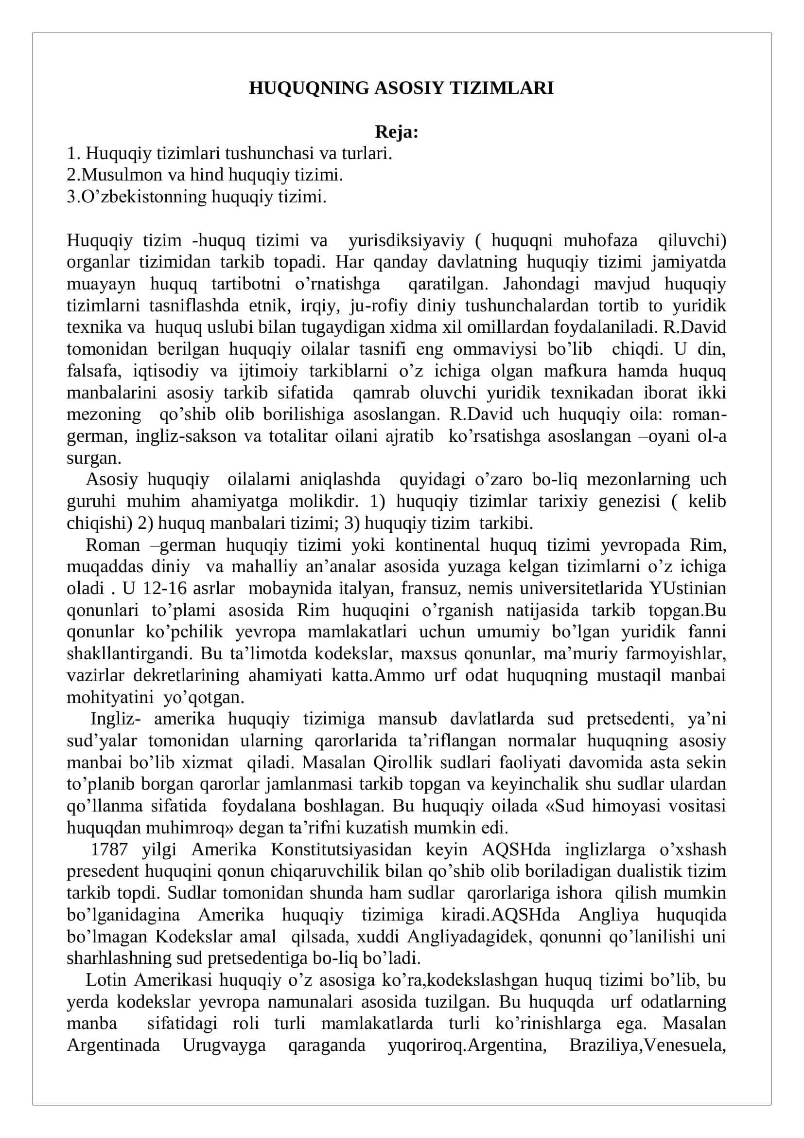 HUQUQNING ASOSIY TIZIMLARI 2