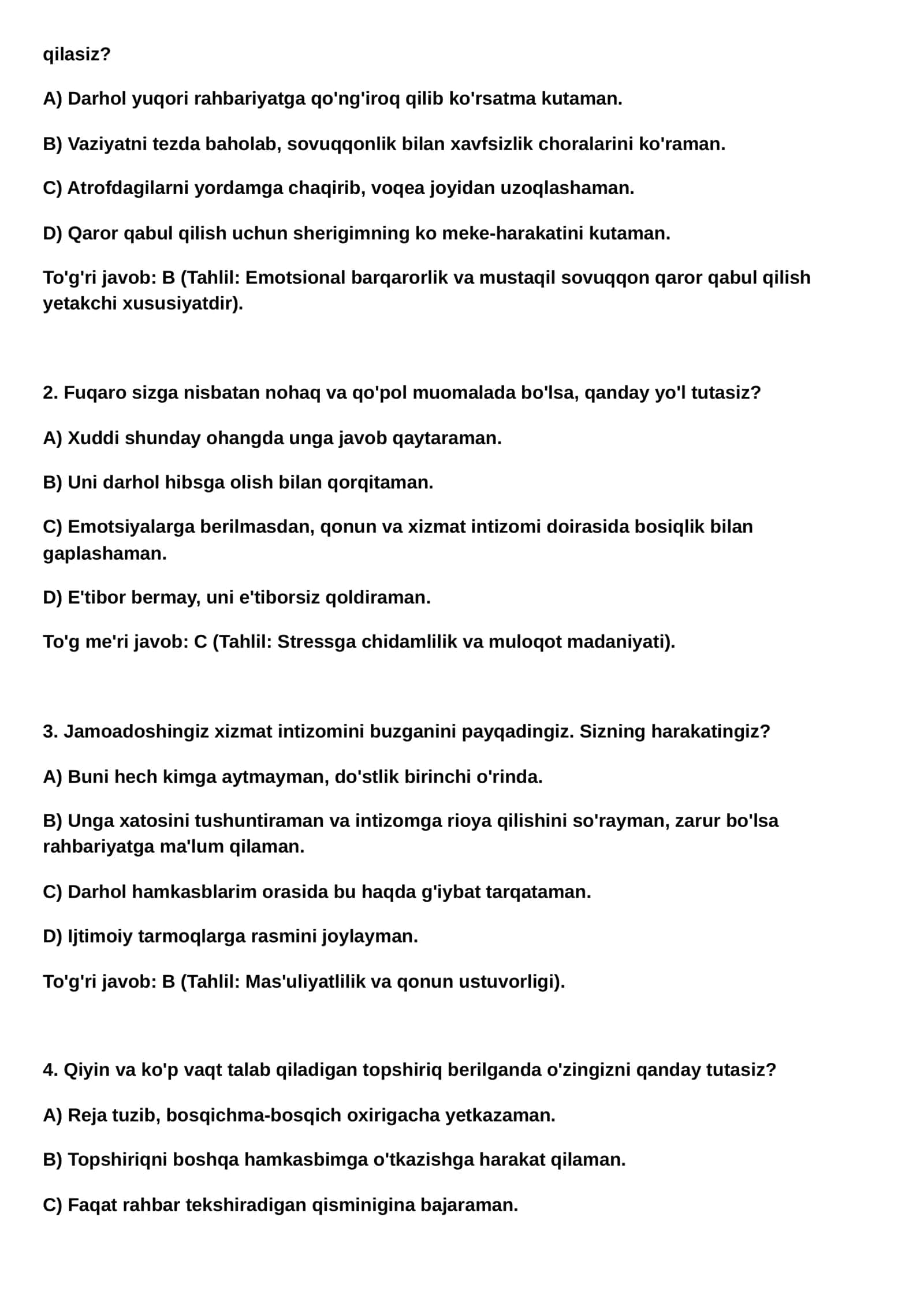 ICHKI ISHLAR ORGANLARIGA KIRUVCHILAR UCHUN PSIXOLOGIK SARALASH TESTLARI 2