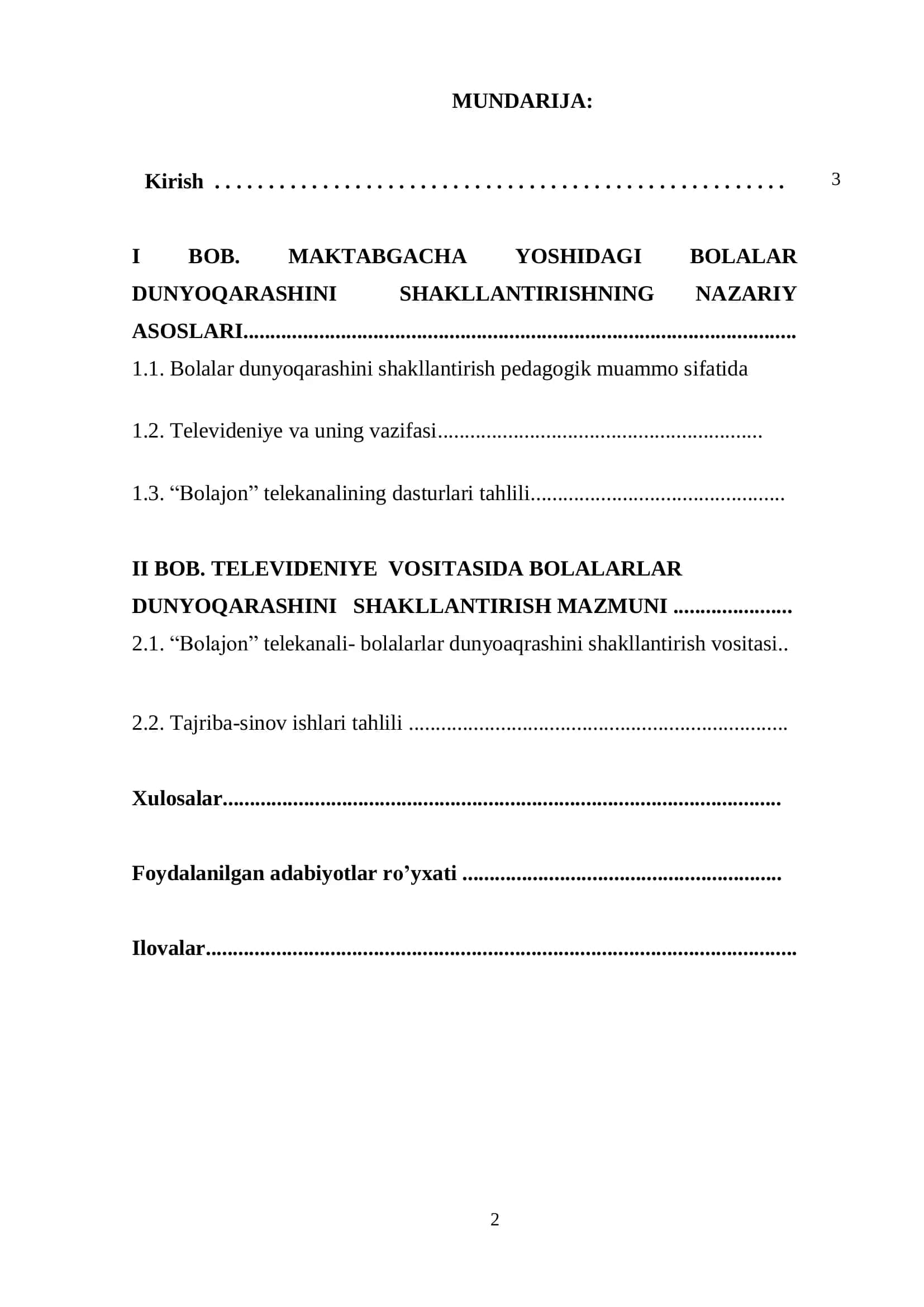 MAKTABGACHA YOSHIDAGI BOLALAR DUNYOQARASHINI SHAKLLANTIRISHDA “BOLAJON” TELEKANALINING O„RNI VA AHAMIYATI 2