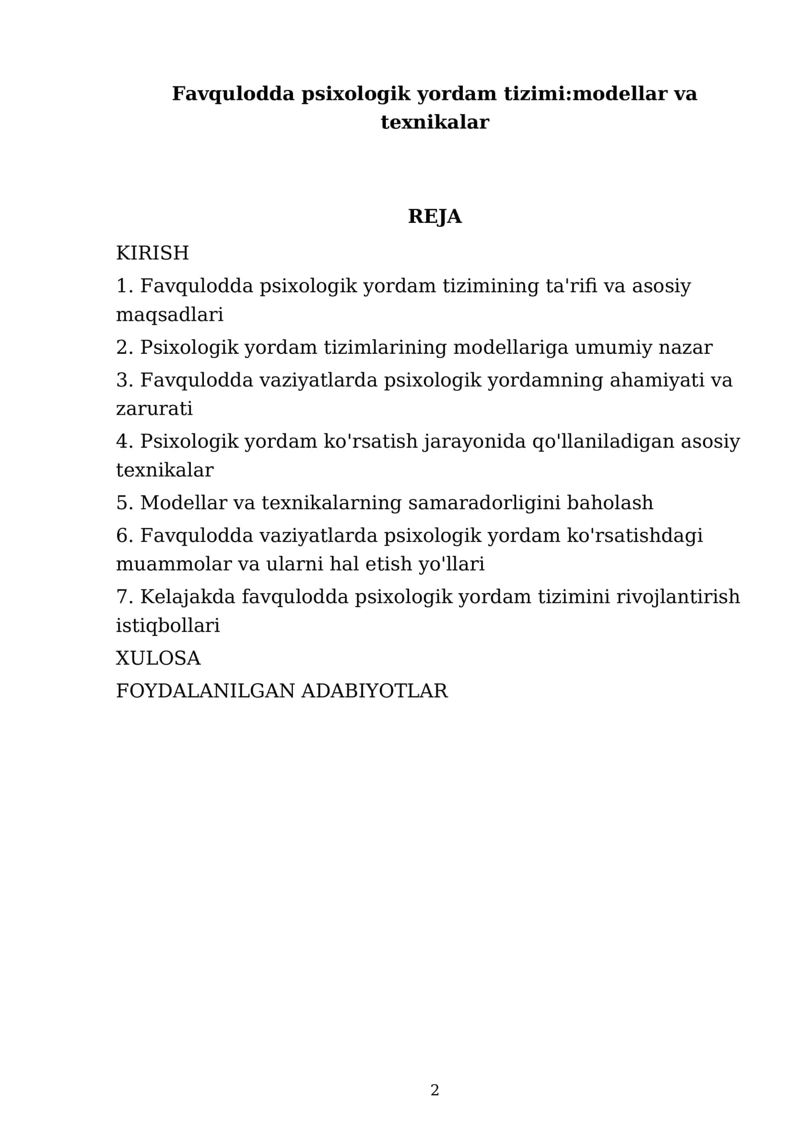 Favqulodda psixologik yordam tizimi:modellar va texnikalar 2