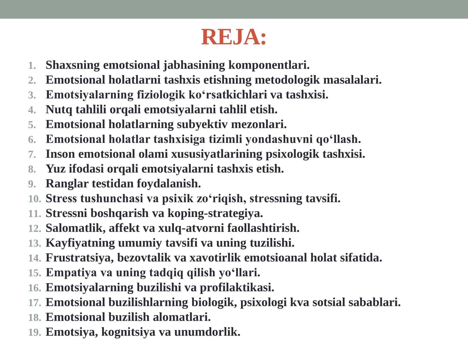 Shaxsning emotsional jabhasini o‘rganish metodlari. Psixologik buzilishlar xavotirlik va kayfiyat buzilishlari 2