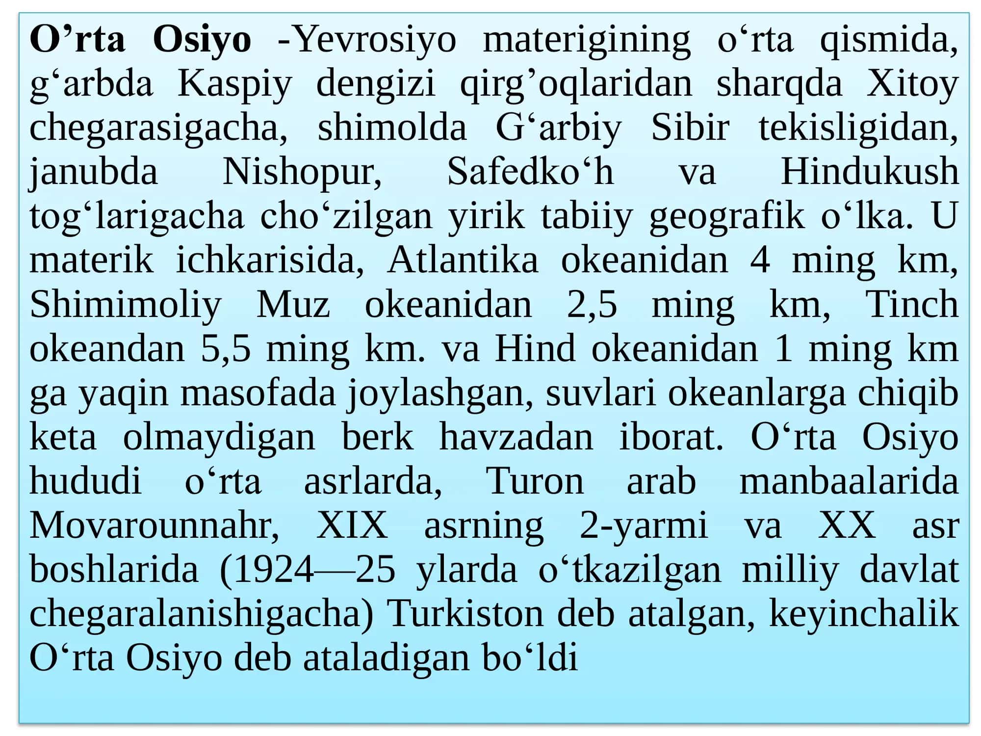 O‘rta Osiyo davlatlarining MDH va umum jahon mehnat taqsimotida tutgan o‘rni va ular o‘rtasida iqtisodiy aloqalarning rivojlanishi 2