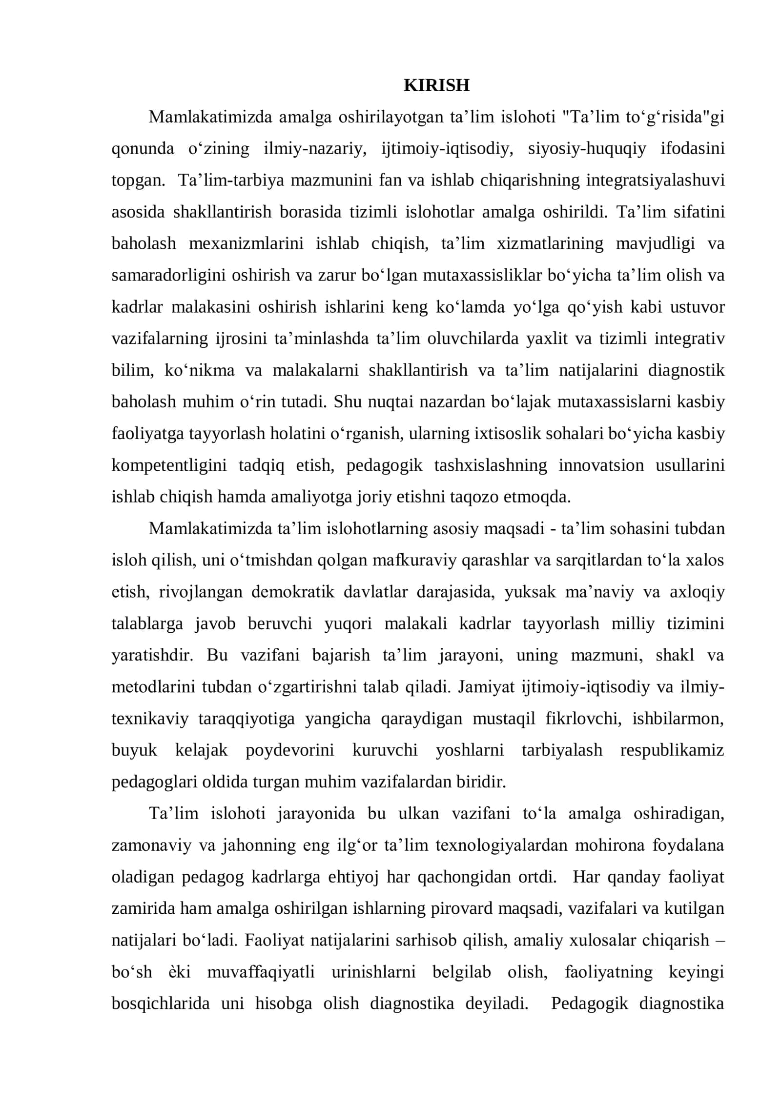 UZLUKSIZ TA'LIM JARAYONIDA PEDAGOGIK DIAGNOSTIKANING MAZMUN MOHIYATI 2