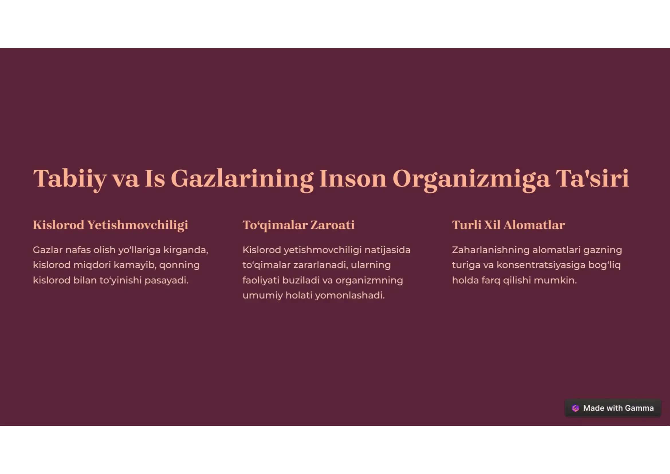 Tabiiy va is gazi. Oldini olish va birinchi yordam 2