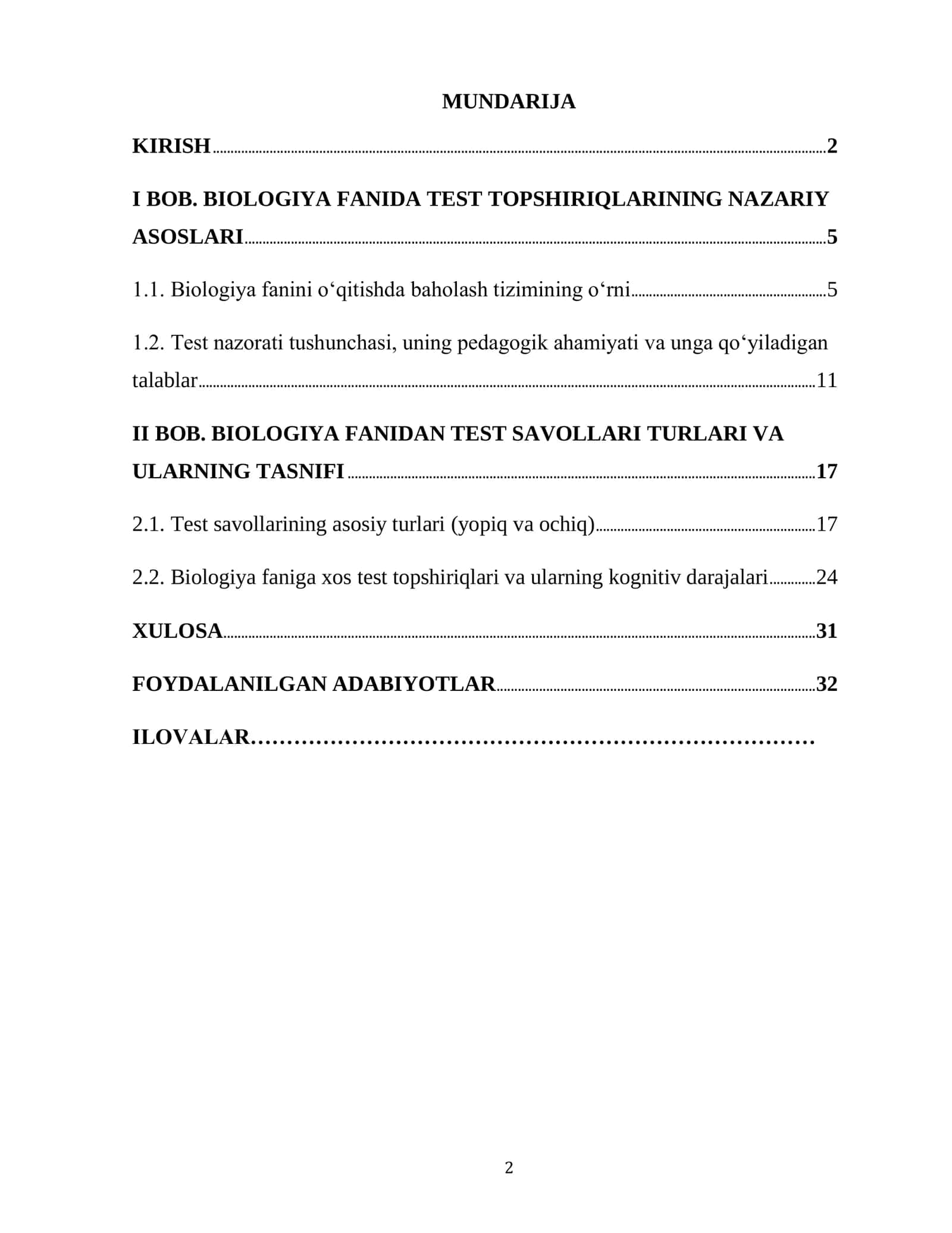 BIOLOGIYA FANIDAN TEST SAVOLLARI TURLARI VA ULARNI TUZISH 2