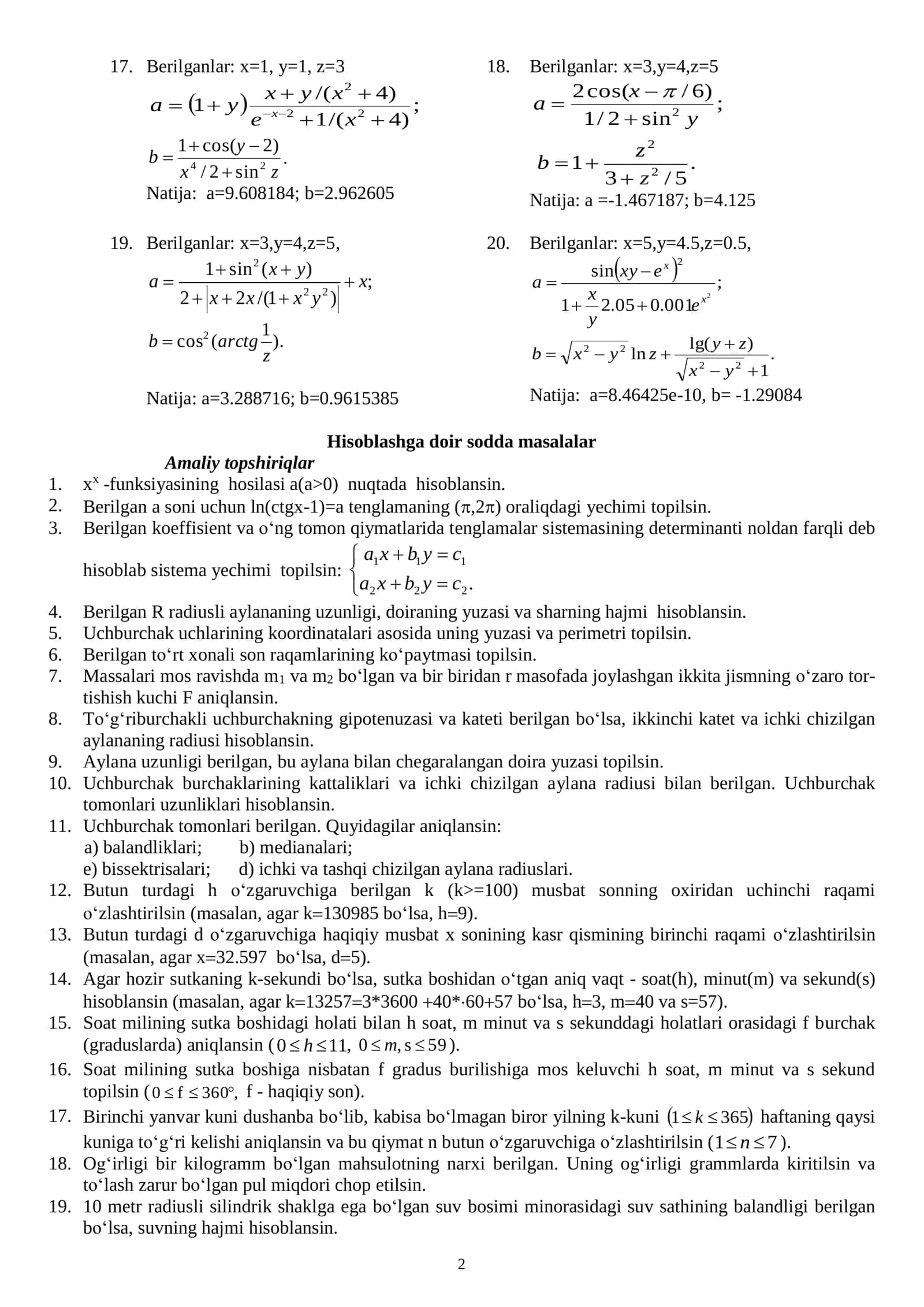 Matematik ifodalarni hisoblash 2