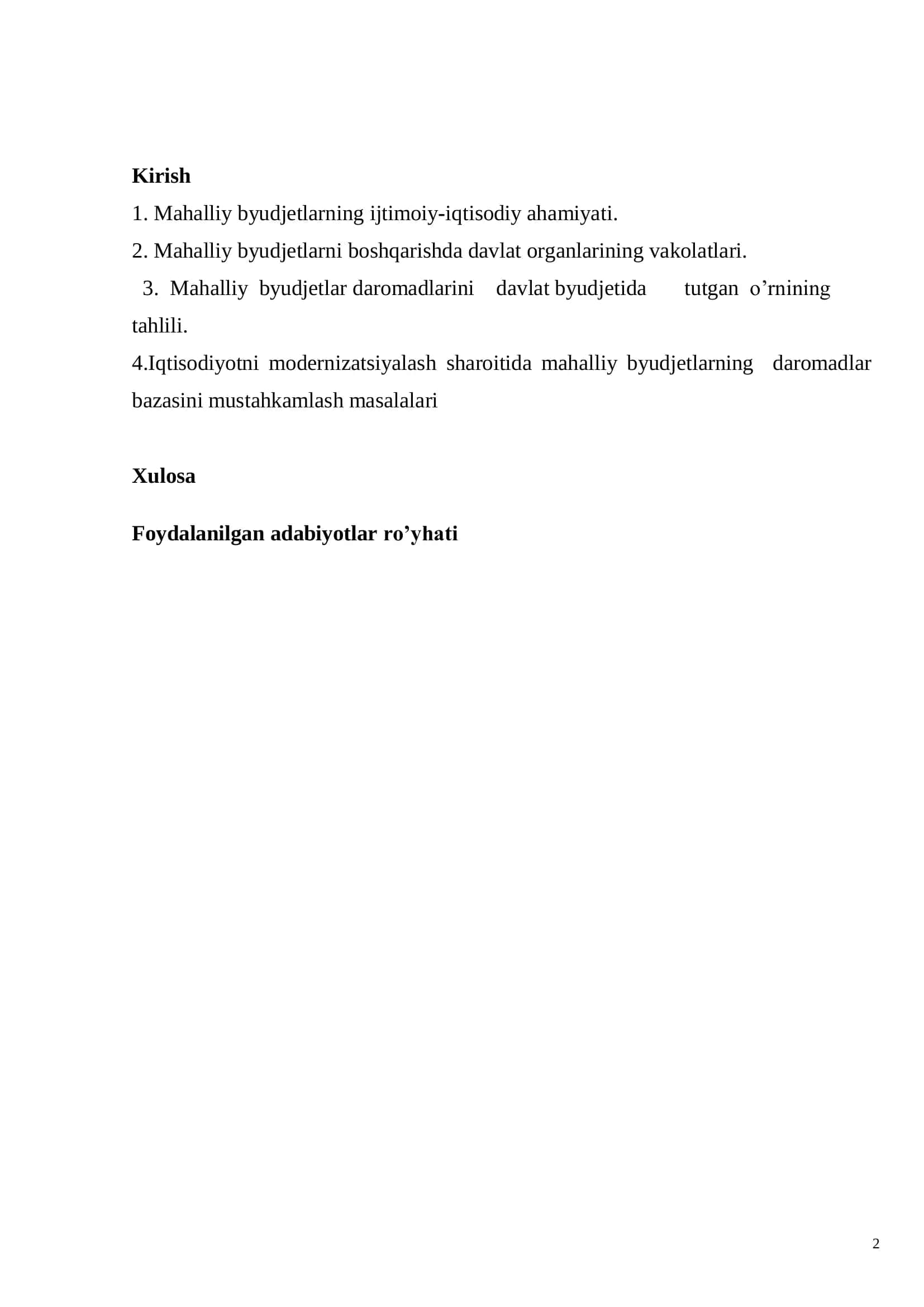 Iqtisodiyotni modernizatsiyalash sharoitida mahalliy byudjetlarning daromadlar bazasini mustahkamlash masalalari 2