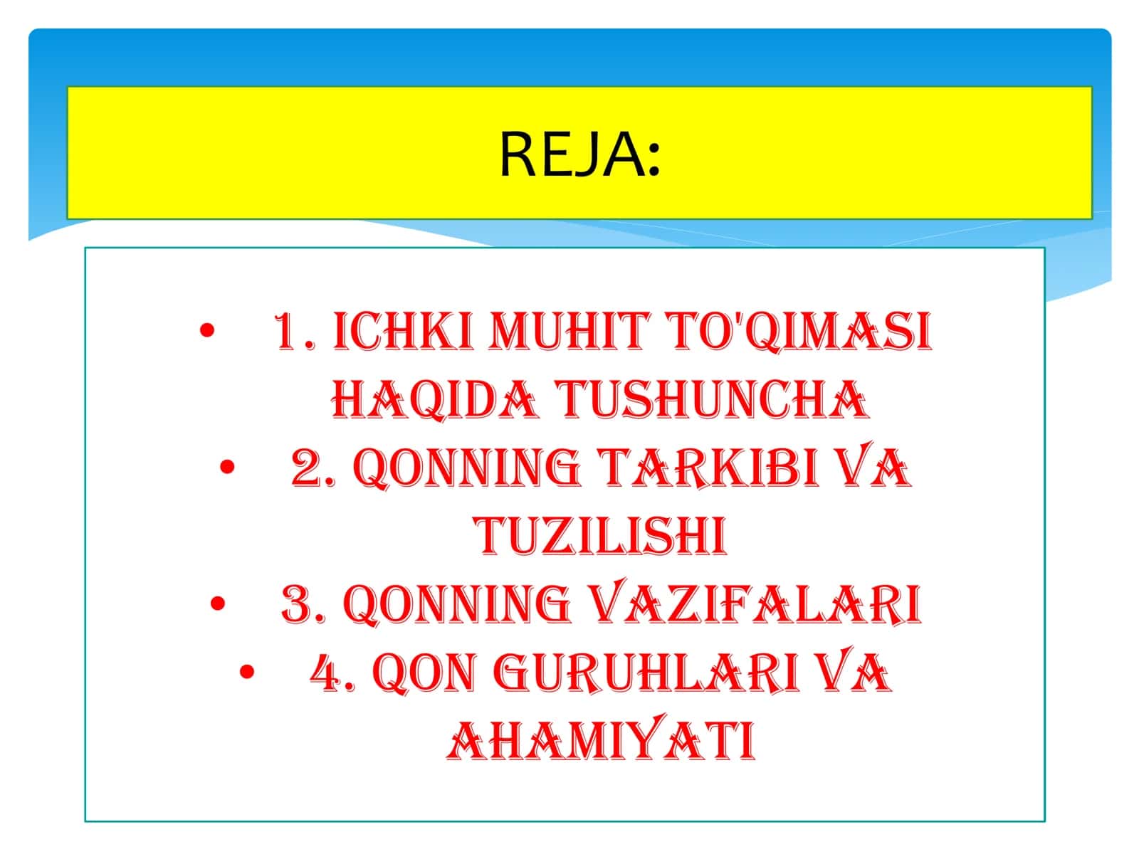 Ichki muhit to'qimasi qon ta'limi 2