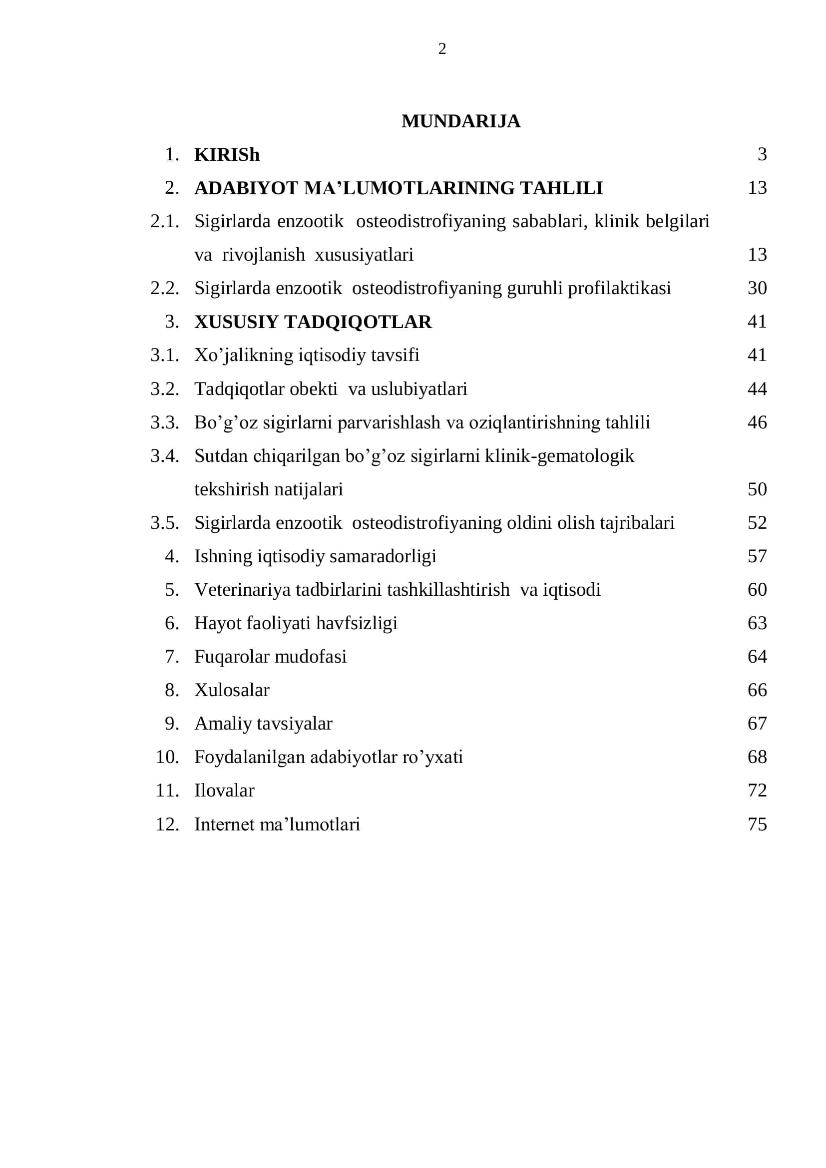 Bitiruv malakaviy ishi "Sigirlarda enzootik osteodistrofiyaning etiopatogenezi va profilaktikasi" 2