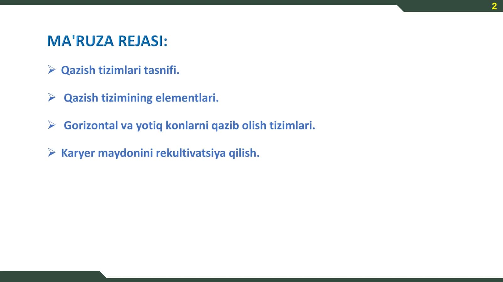 Konlarni ochiq usulda qazib chiqarish tizimlari 2