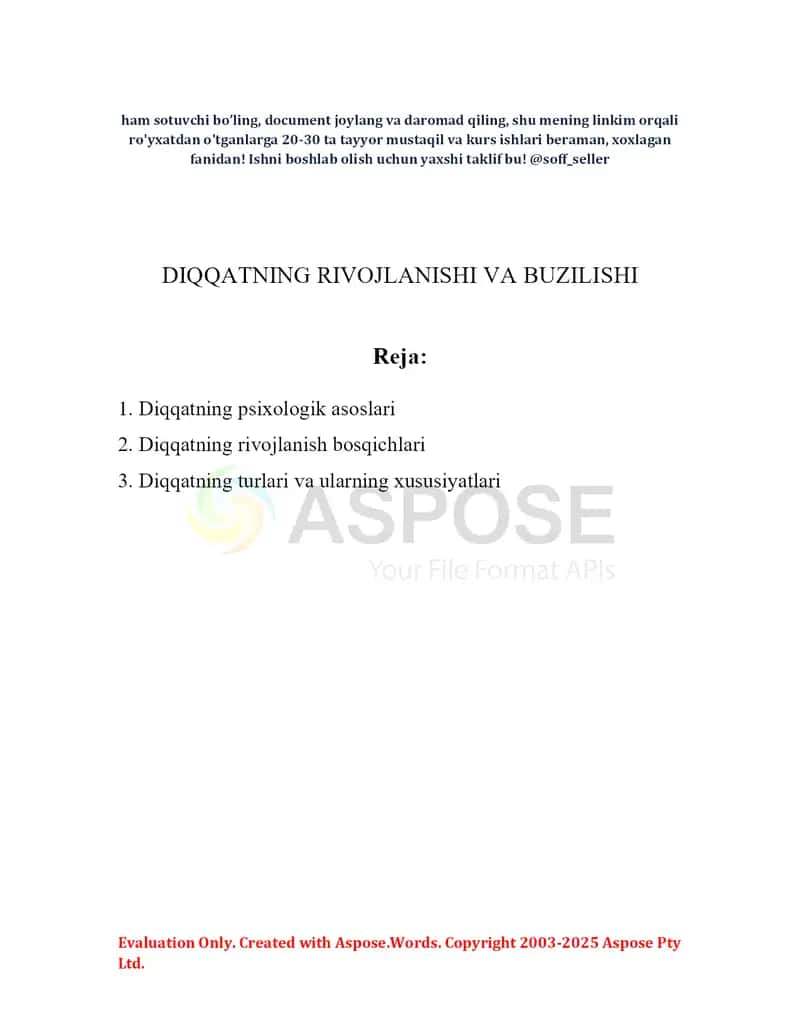 Diqqatning rivojlanishi va buzilishi 2