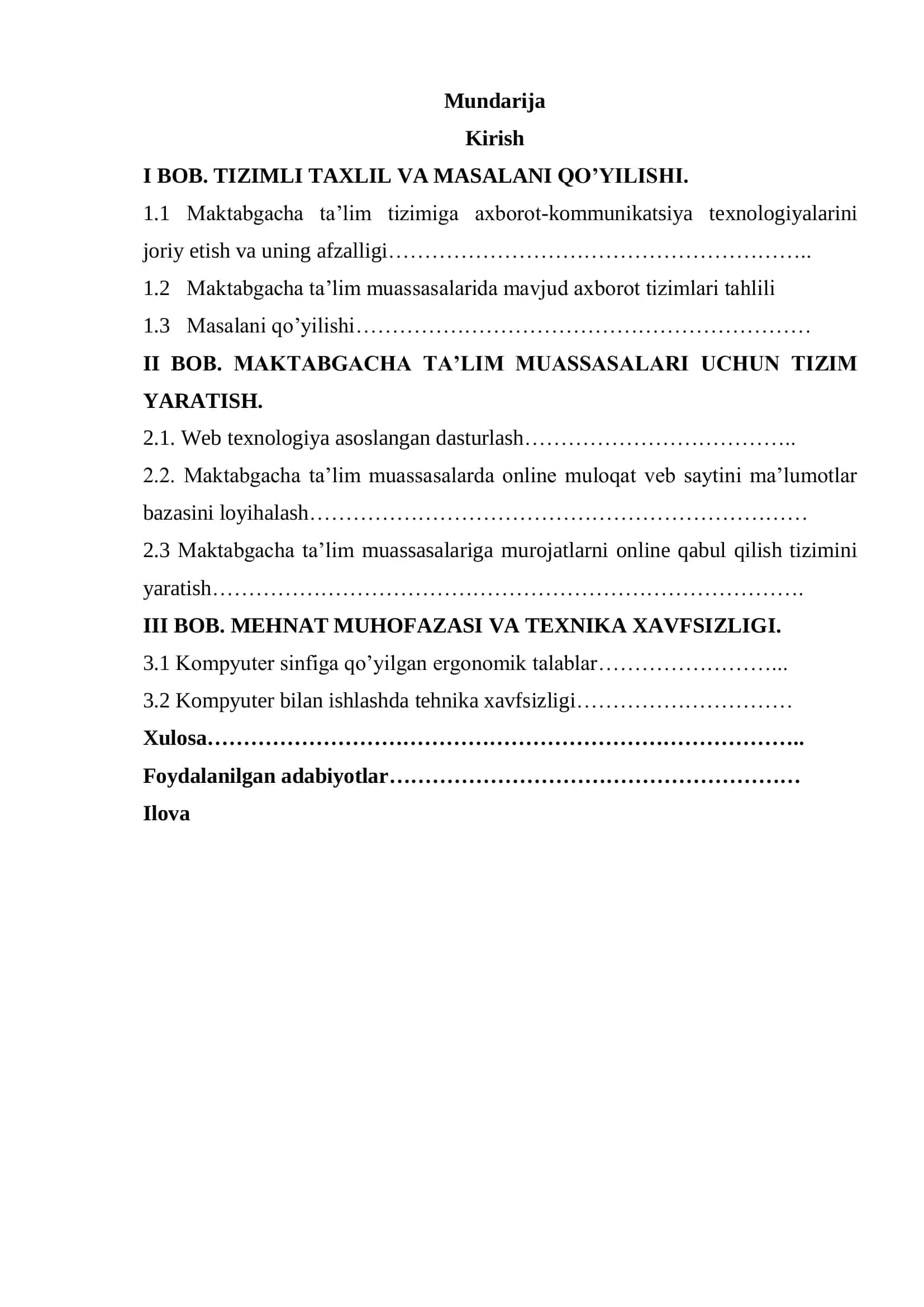 MAKTABGACHA TA’LIM MUASSASALARIGA MUROJAATLARNI ONLINE QABUL QILISH TIZIMINI YARATISH 2