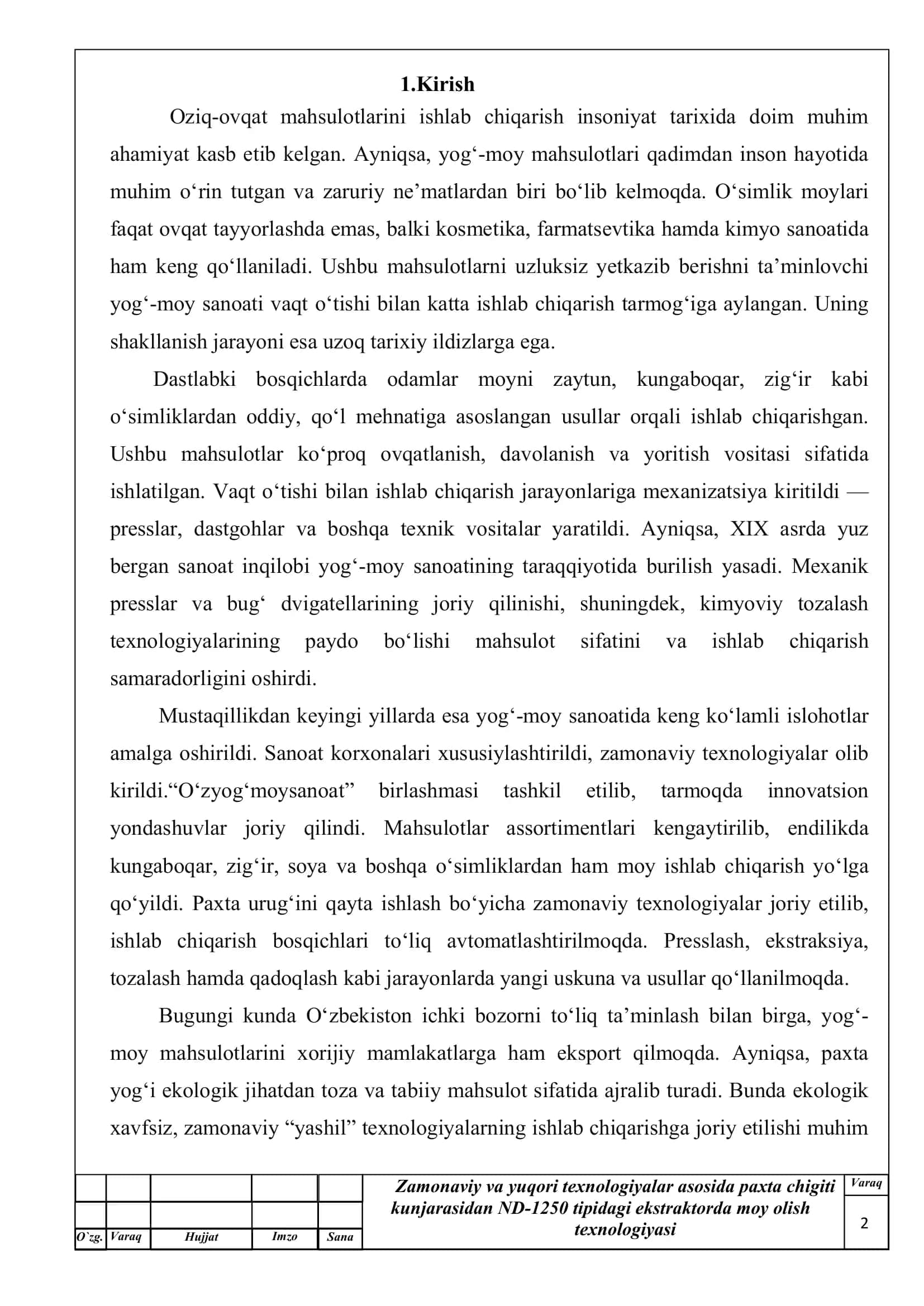 Zamonaviy va yuqori texnologiyalar asosida paxta chigiti kunjarasidan ND-1250 tipidagi ekstraktorda moy olish texnologiyas 2