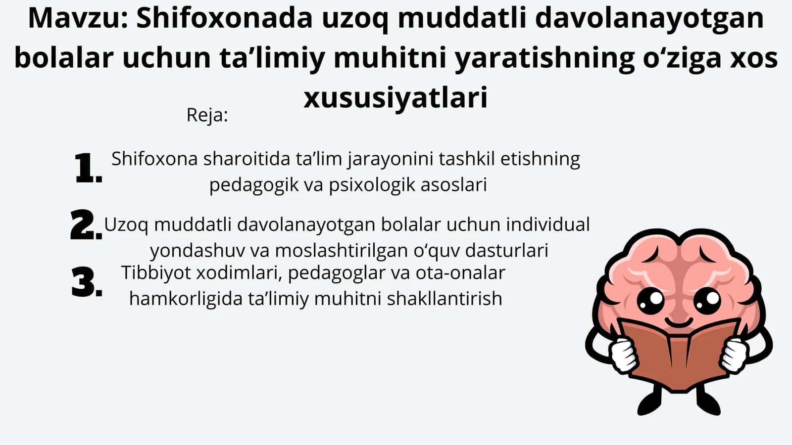 Shifoxonada uzoq muddatli davolanayotgan
bolalar uchun ta’limiy muhitni yaratishning o‘ziga xos
xusu 2
