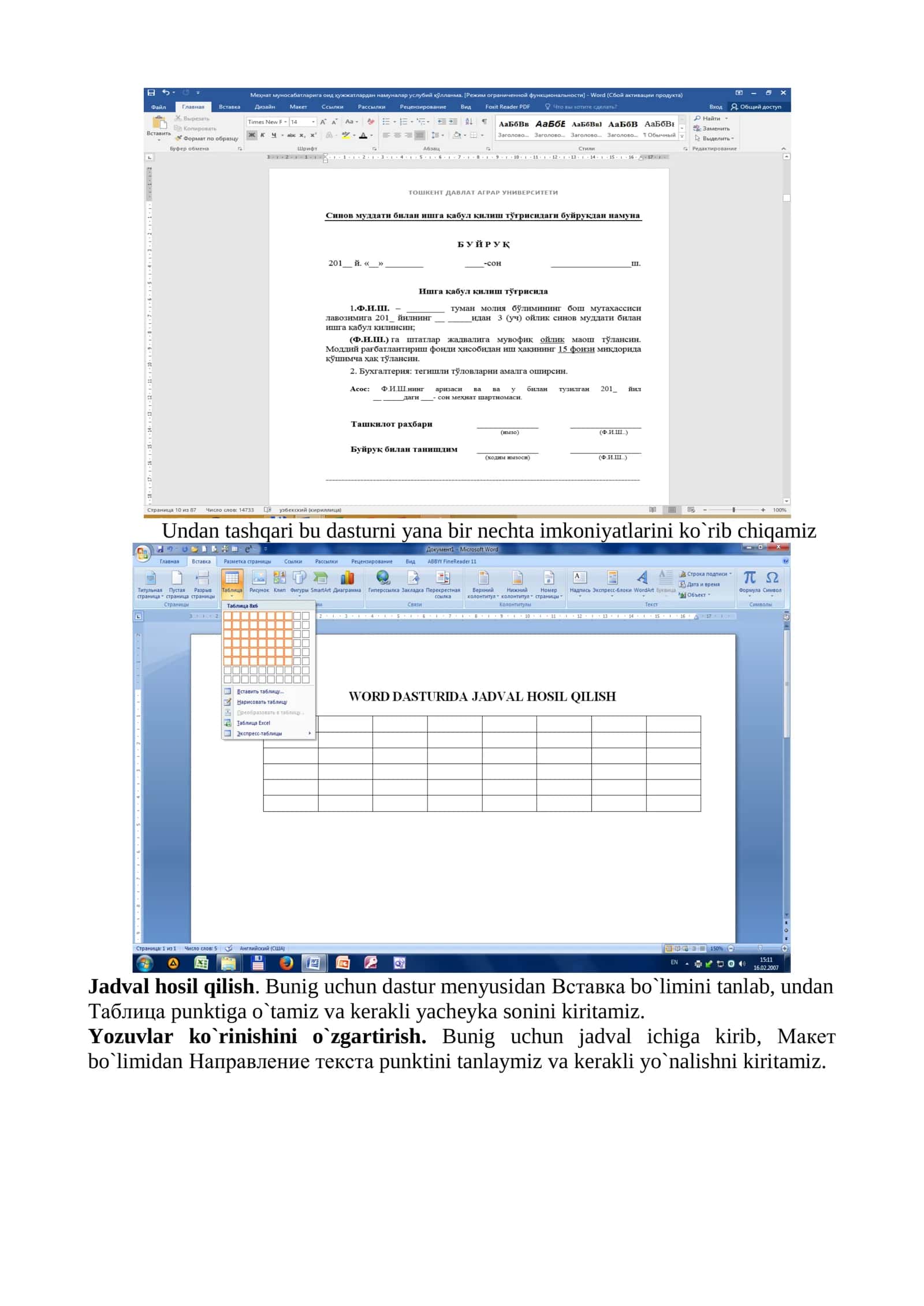 MS Word dasturi yordamida qishloq xo‘jaligi sohasiga oid me’yoriy hujjatlar bo‘yicha topshiriqlarni bajarish 2