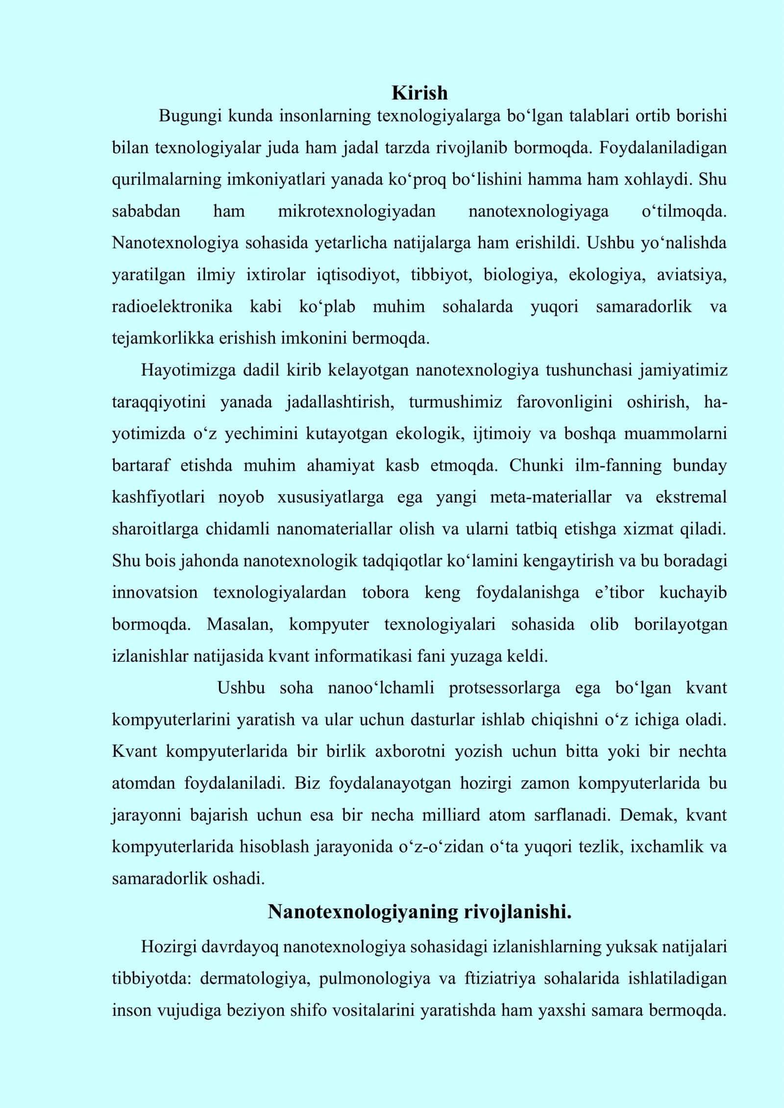 Nanotexnologiyalar rivojlanishining iqtisodiyotdagi o‘rni va ahamiyati 2