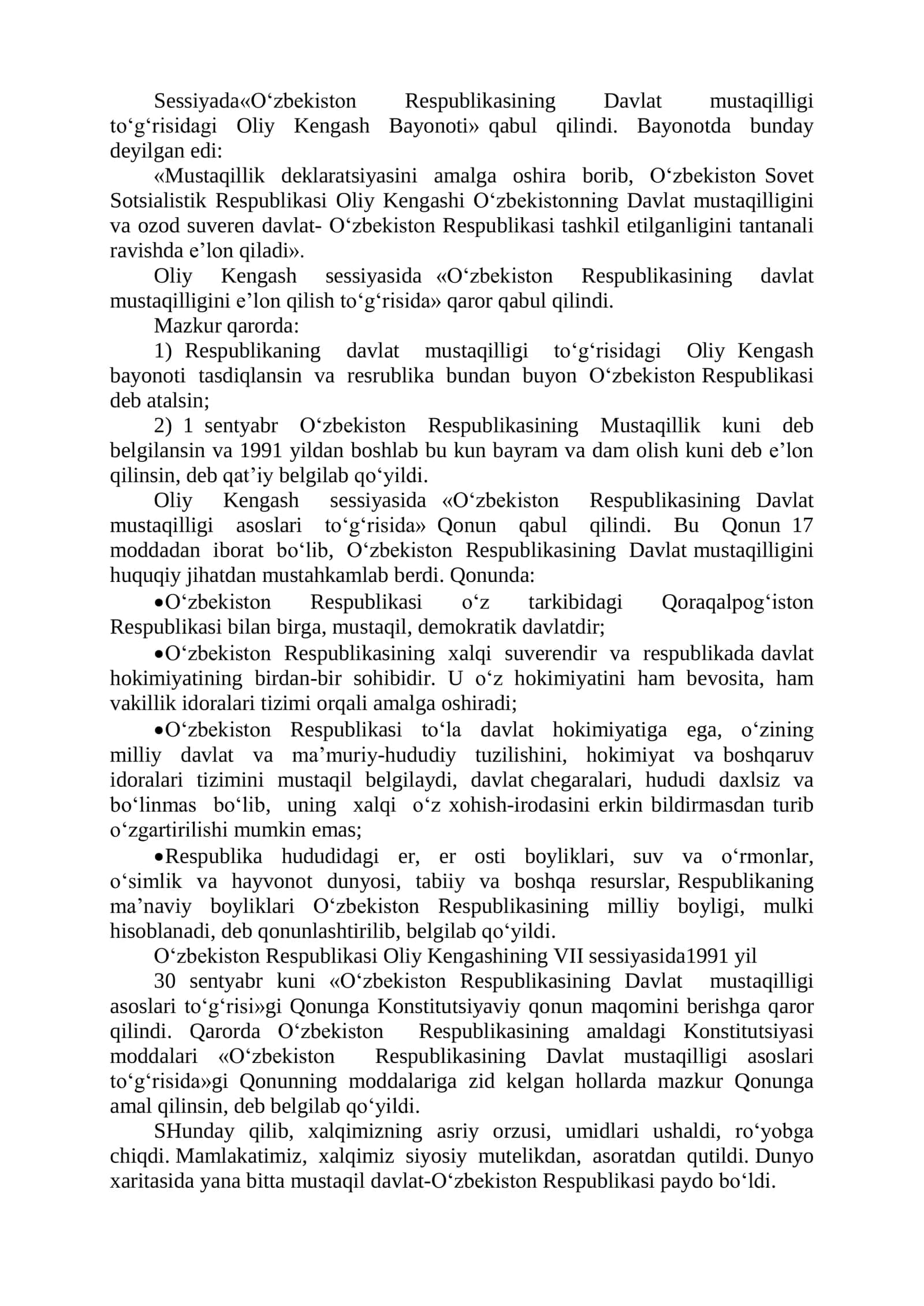 Mustaqil O‘zbekiston Respublikasining Tashkil Topishi va Tarixiy Ahamiyati 2